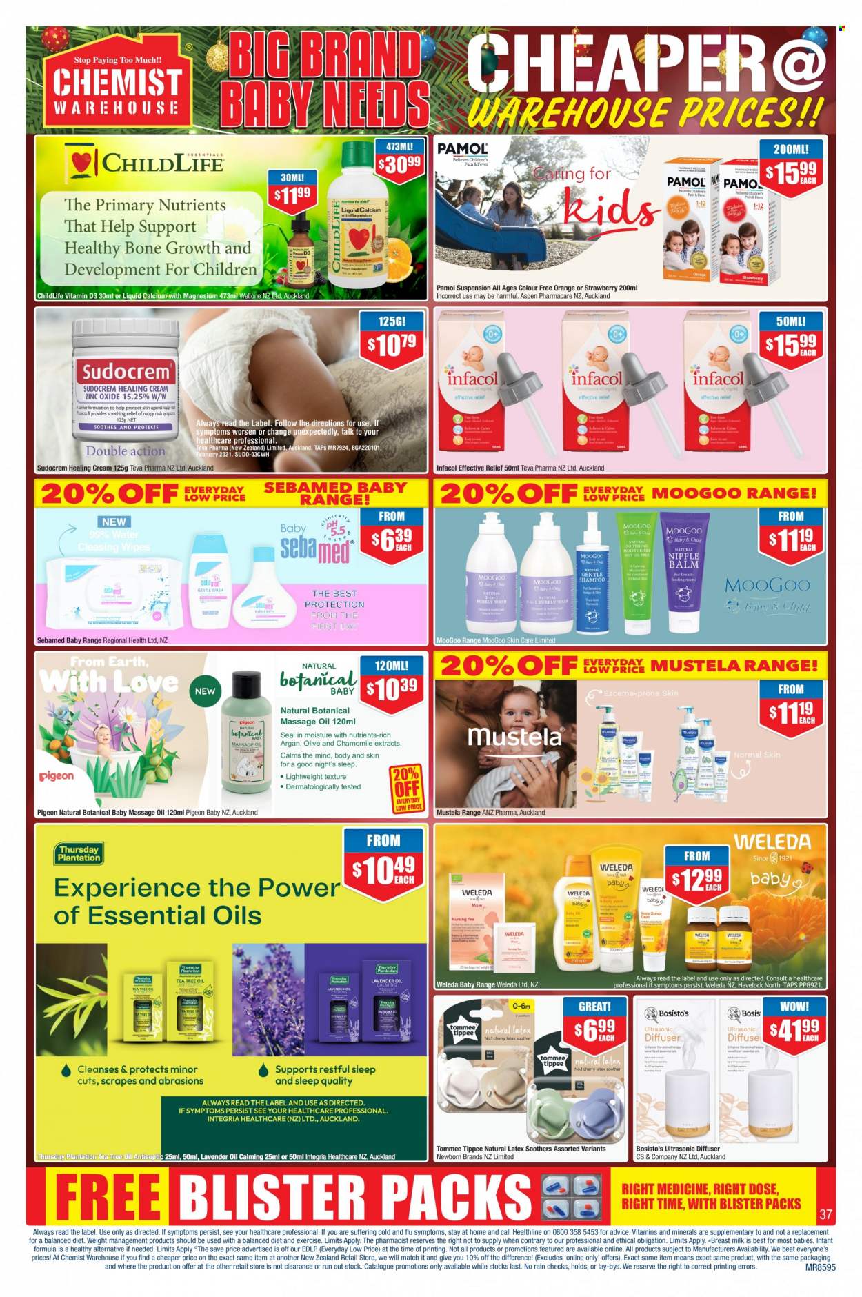 thumbnail - Chemist Warehouse mailer - 28.11.2022 - 24.12.2022 - Sales products - Sebamed, diffuser, calcium, magnesium, tea tree oil, vitamin D3, Sudocrem. Page 37.