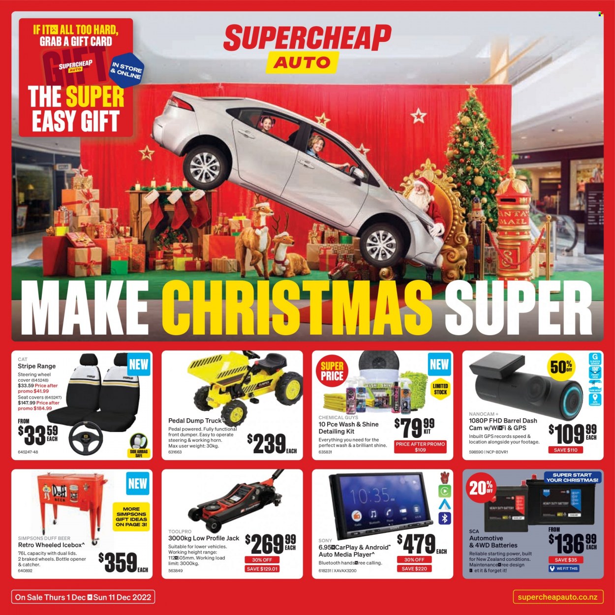 thumbnail - SuperCheap Auto mailer - 01.12.2022 - 11.12.2022 - Sales products - bottle opener, battery, Sony, dashboard camera, media player, car seat cover, low profile jack, car battery, automotive batteries, wheel covers. Page 2.