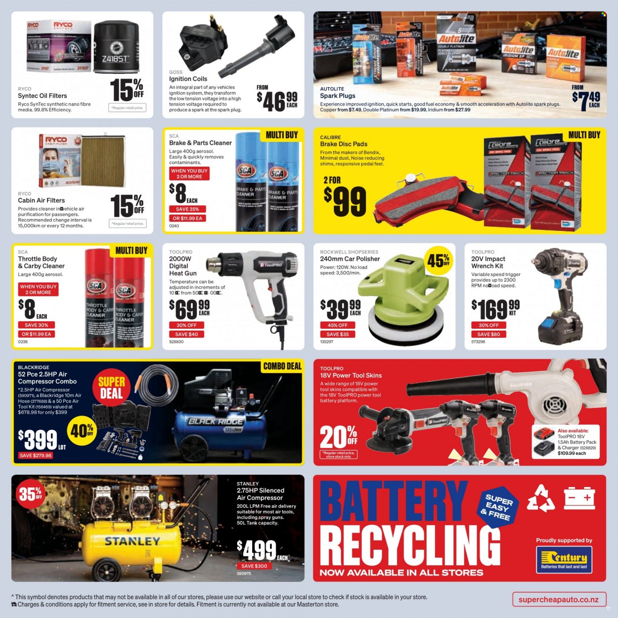 thumbnail - SuperCheap Auto mailer - 01.12.2022 - 11.12.2022 - Sales products - cleaner, battery platform, Stanley, wrench, tool set, air compressor, air hose, tank, air filter, spark plugs, oil filter, cabin filter. Page 18.