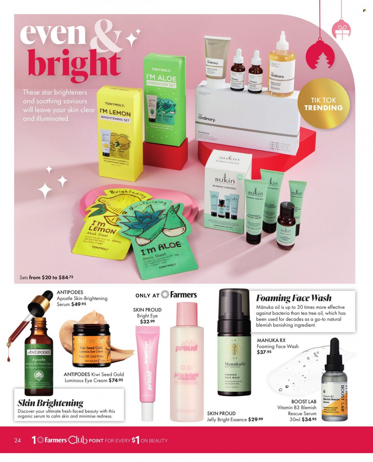 thumbnail - Farmers mailer - 01.12.2022 - 24.12.2022 - Sales products - face gel, brightening serum, cleanser, serum, toner, eye cream, The Ordinary, face wash, Sukin, pot, tea tree oil, Manuka oil. Page 24.