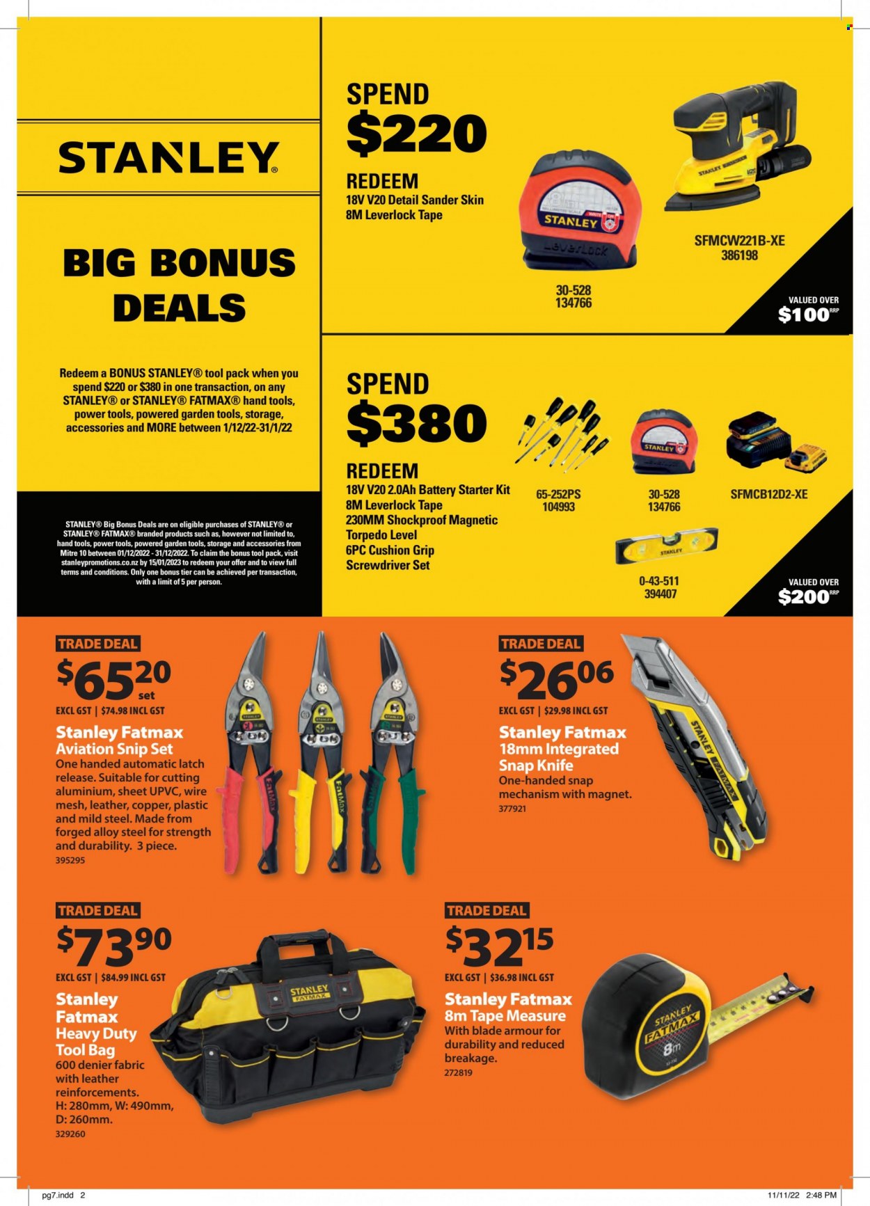 thumbnail - Mitre 10 mailer - 01.12.2022 - 31.12.2022 - Sales products - knife, battery, Stanley, screwdriver, screwdriver set, gardening tools, hand tools, measuring tape, tool bag. Page 7.