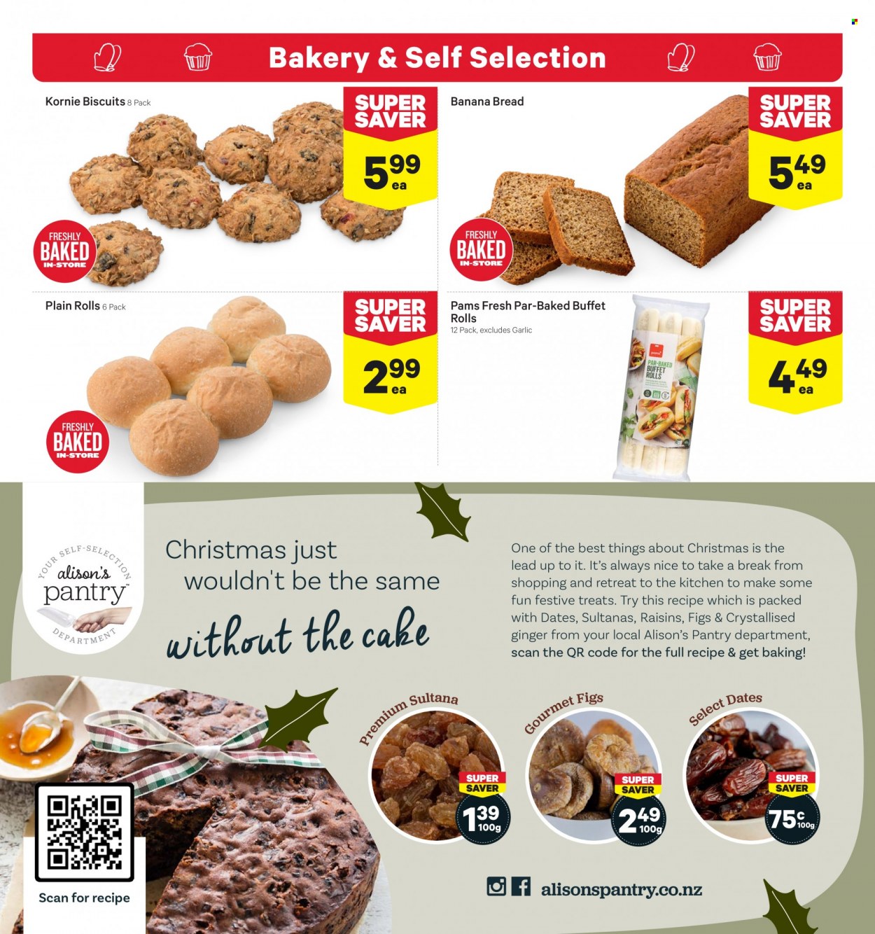 thumbnail - New World mailer - 05.12.2022 - 11.12.2022 - Sales products - bread, cake, banana bread, garlic, ginger, figs, biscuit, raisins, sultanas, dried fruit. Page 14.