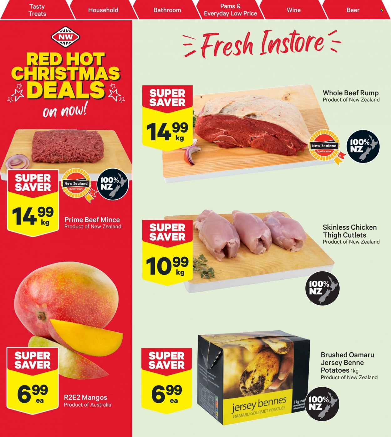 thumbnail - New World mailer - 05.12.2022 - 11.12.2022 - Sales products - potatoes, wine, beer, beef meat, ground beef. Page 4.