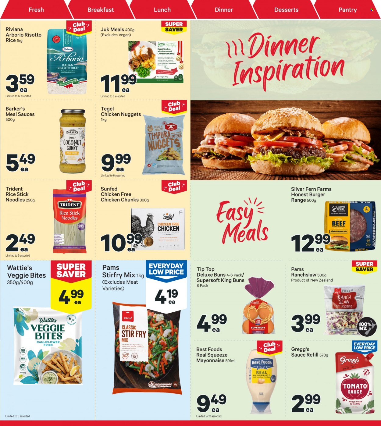 thumbnail - New World mailer - 05.12.2022 - 11.12.2022 - Sales products - Tip Top, buns, nuggets, hamburger, chicken nuggets, noodles, Wattie's, mayonnaise, Trident, rice. Page 15.