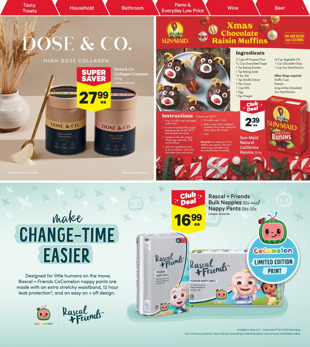 thumbnail - New World mailer - 05.12.2022 - 11.12.2022 - Sales products - pretzels, muffin, eggs, creamer, all purpose flour, bicarbonate of soda, cocoa, flour, granulated sugar, sugar, vanilla extract, vegetable oil, oil, wine, beer, pants, nappies. Page 18.