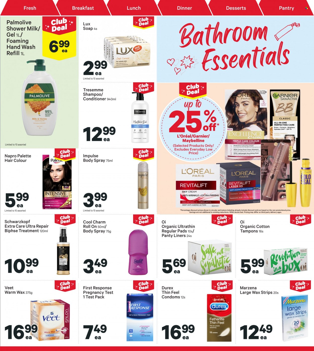 thumbnail - New World mailer - 05.12.2022 - 11.12.2022 - Sales products - milk, Lux, shampoo, hand soap, Schwarzkopf, hand wash, Palmolive, soap, tampons, Garnier, L’Oréal, conditioner, TRESemmé, Palette, hair color, body spray, roll-on, Veet, wax strips, Maybelline, pregnancy test. Page 27.