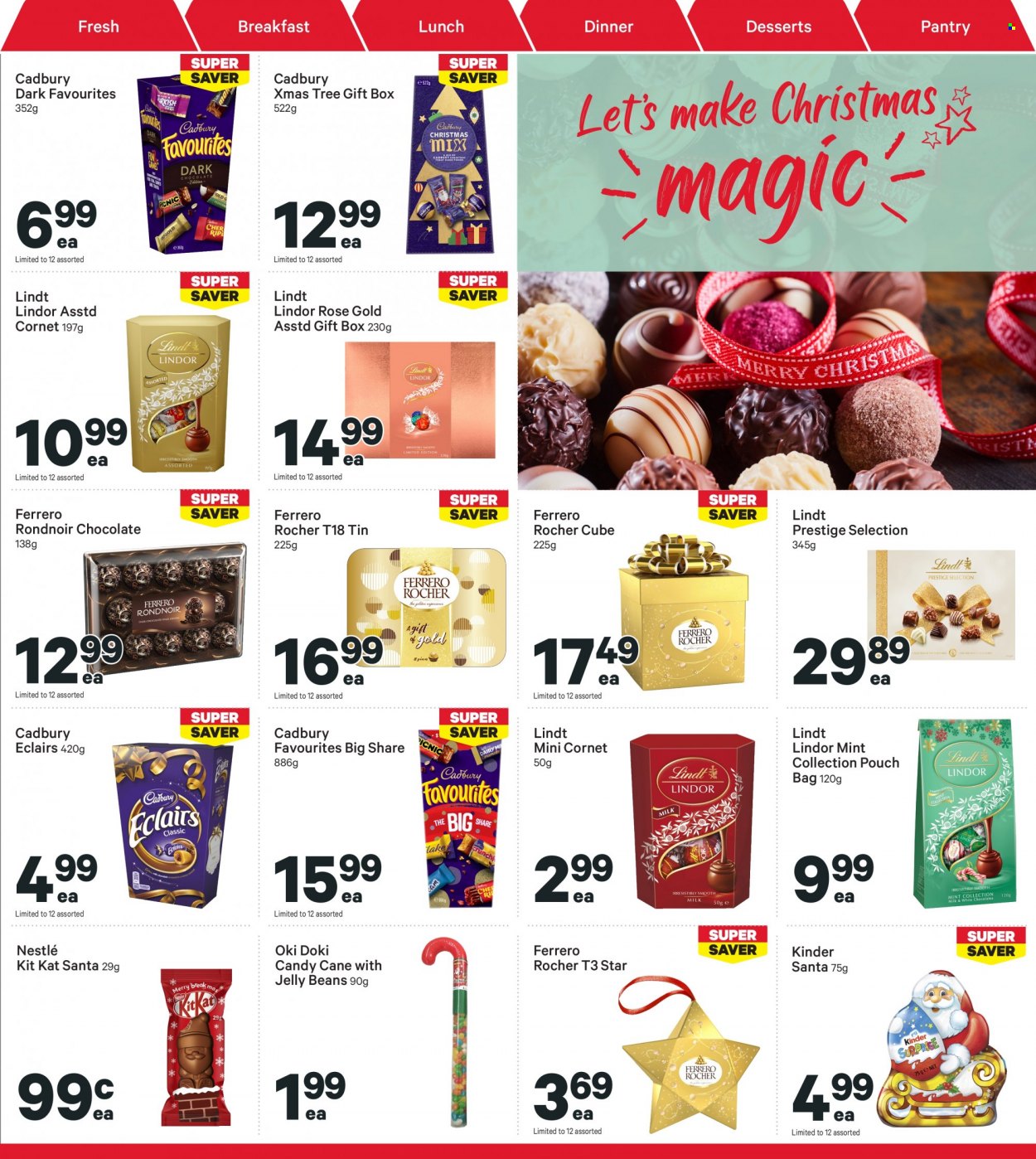 thumbnail - New World mailer - 05.12.2022 - 11.12.2022 - Sales products - Nestlé, chocolate, candy cane, Ferrero Rocher, Lindt, Lindor, KitKat, Santa, Cadbury, jelly beans, wine, gift box. Page 39.