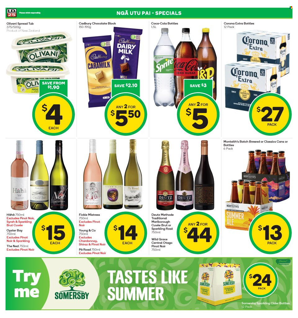 thumbnail - Countdown mailer - 05.12.2022 - 11.12.2022 - Sales products - oysters, chocolate, Cadbury, Dairy Milk, Coca-Cola, red wine, sparkling cider, sparkling wine, white wine, Chardonnay, wine, Pinot Noir, Cuvée, Syrah, Young & Co, Shiraz, rosé wine, cider, beer, Corona Extra, Brut, rose. Page 17.