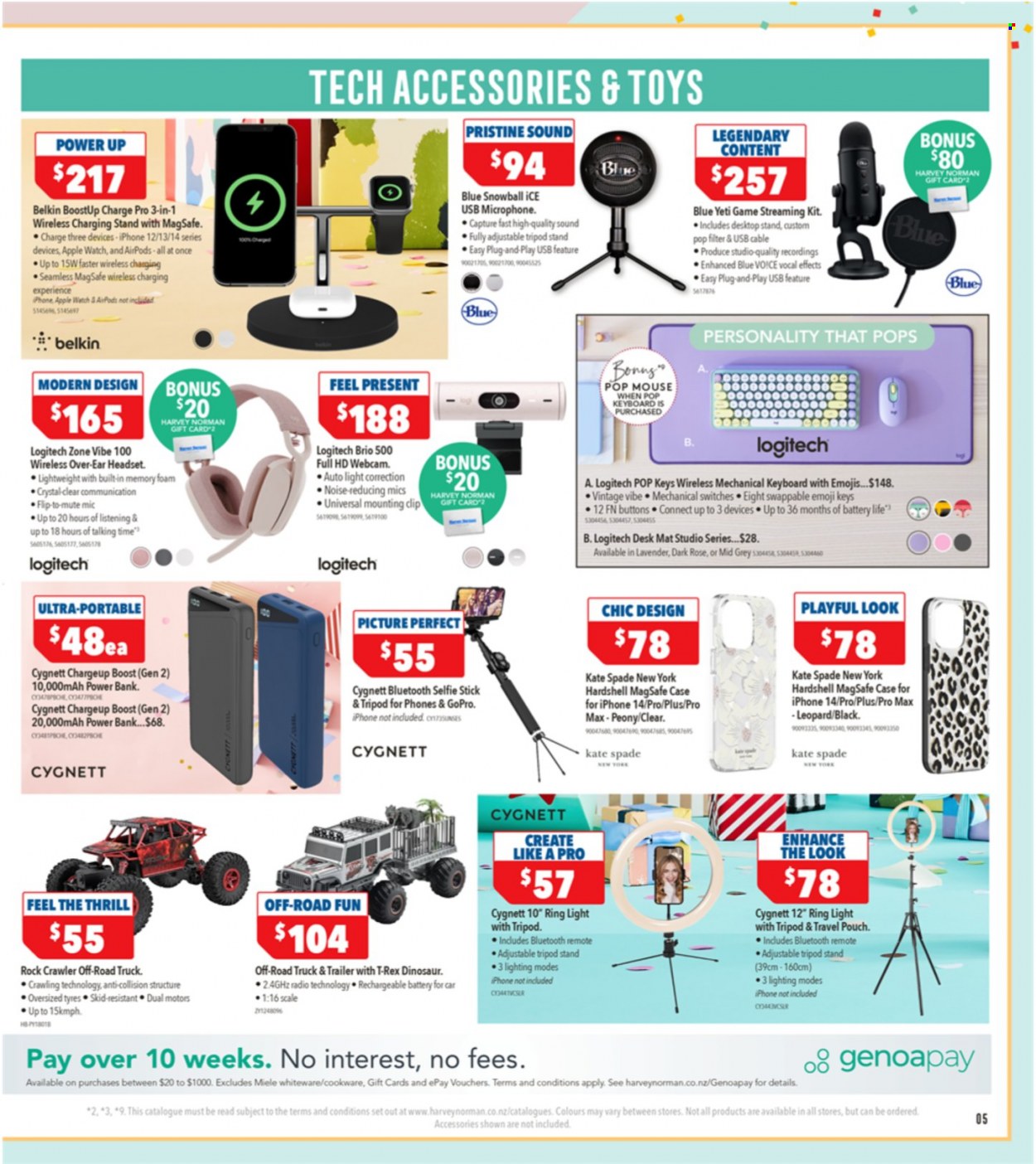 thumbnail - Harvey Norman mailer - 06.12.2022 - 14.12.2022 - Sales products - desk, scale, Apple, webcam, iPhone, phone, iPhone 12, power bank, charging stand, Apple Watch, Logitech, mouse, keyboard, GoPro, tripod stand, selfie stick, radio, microphone, headset, Airpods, Miele, lighting. Page 5.