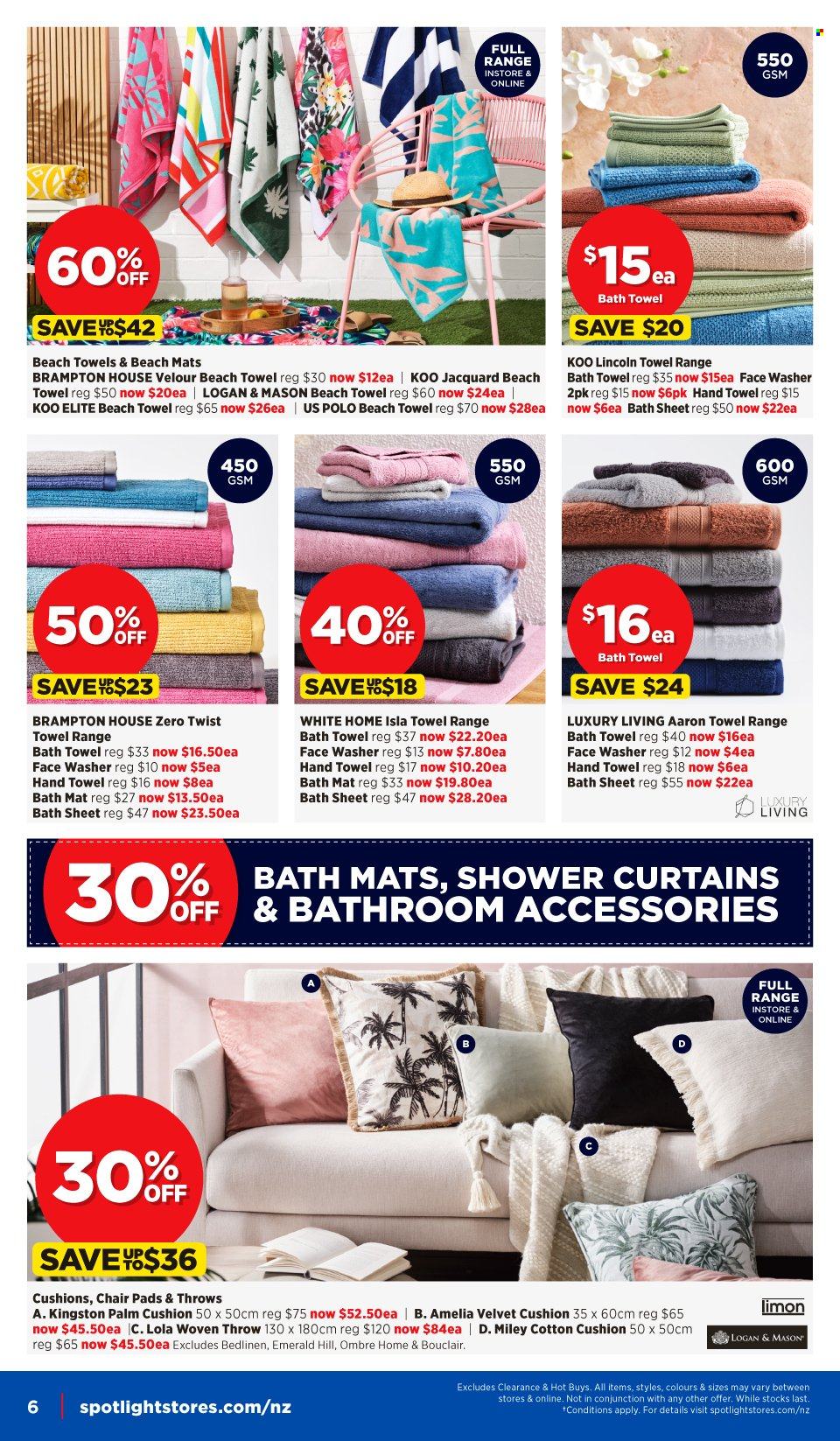 thumbnail - Spotlight mailer - 18.01.2023 - 07.02.2023 - Sales products - chair pad, cushion, curtain, bath mat, bath towel, hand towel, beach towel. Page 6.