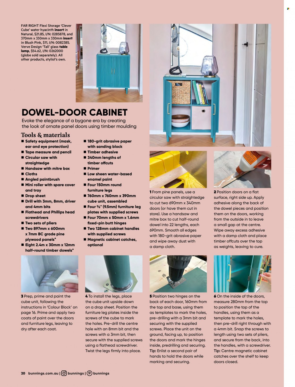 thumbnail - Bunnings Warehouse mailer - 01.02.2023 - 28.02.2023 - Sales products - cabinet, plate, adhesive, roller, plastic drop sheet, paint, lamp, table lamp, moulding, drill, screwdriver, circular saw, saw, pliers, handsaw, measuring tape, hyacinth, water hyacinth. Page 20.