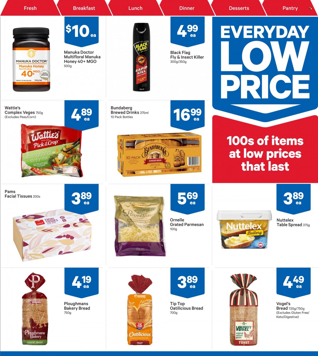 thumbnail - New World mailer - 23.01.2023 - 29.01.2023 - Sales products - bread, Tip Top, corn, green beans, peas, capsicum, Wattie's, parmesan, Digestive, Manuka Honey, Bundaberg, brewed drink, beer, tissues, facial tissues, insect killer, ginger beer. Page 29.