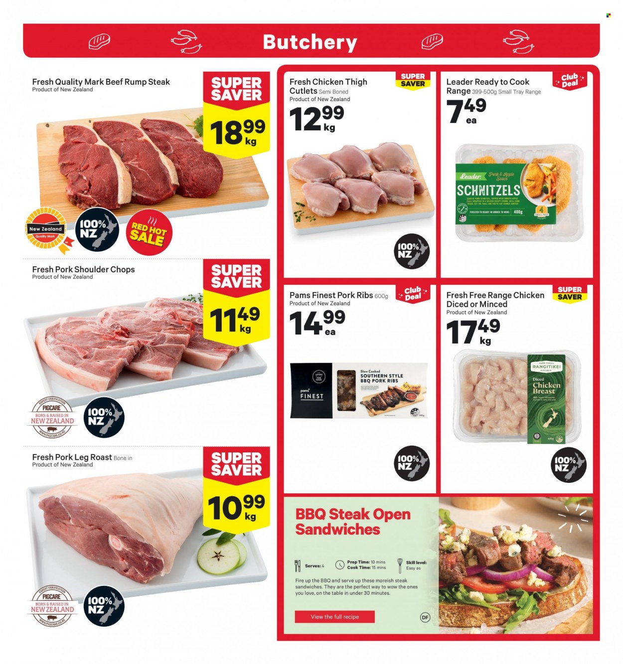 thumbnail - New World mailer - 23.01.2023 - 29.01.2023 - Sales products - sandwich, sauce, schnitzel, apple sauce, chicken breasts, beef meat, steak, rump steak, pork meat, pork ribs, pork shoulder, pork leg, tray. Page 7.