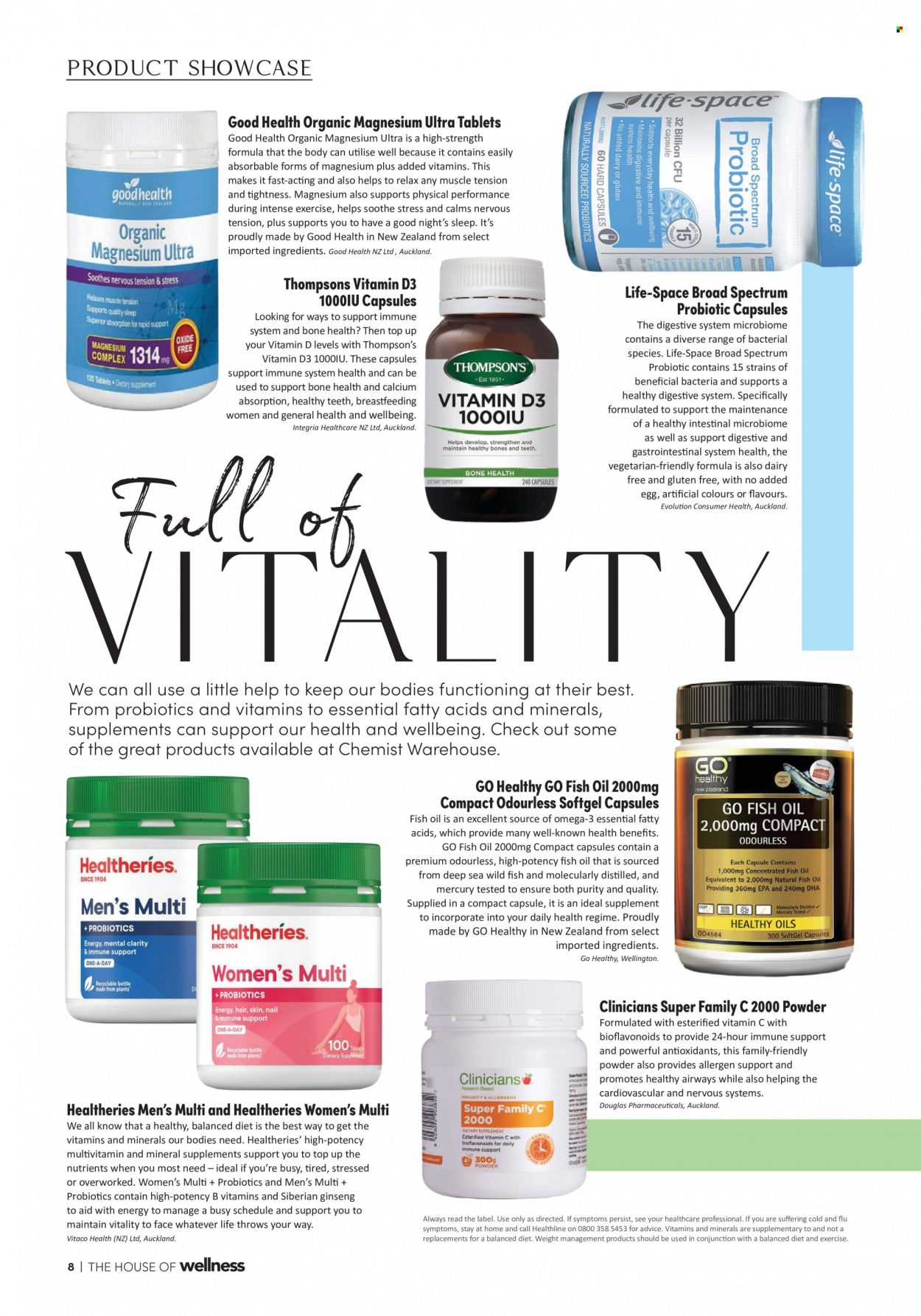 thumbnail - Chemist Warehouse mailer - 01.02.2023 - 28.02.2023 - Sales products - Purity, calcium, fish oil, magnesium, multivitamin, vitamin c, probiotics, ginseng, vitamin D3, Thompson's. Page 8.