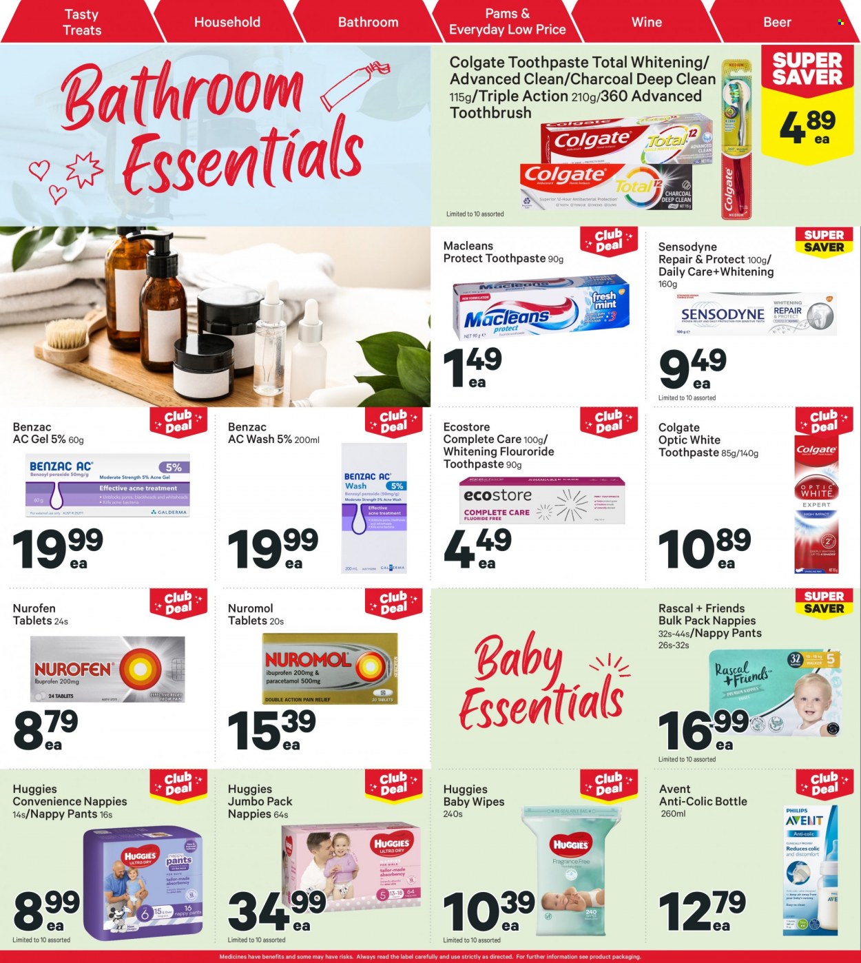 thumbnail - New World mailer - 30.01.2023 - 05.02.2023 - Sales products - wine, beer, wipes, Huggies, pants, baby wipes, nappies, Colgate, toothbrush, toothpaste, Sensodyne, Nurofen. Page 28.