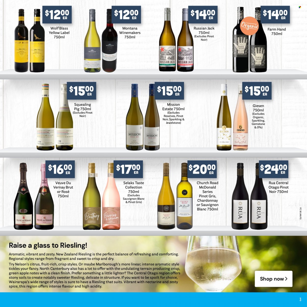 thumbnail - Fresh Choice mailer - 30.01.2023 - 05.02.2023 - Sales products - nectarines, spice, red wine, Riesling, white wine, Chardonnay, wine, Pinot Noir, Pinot Grigio, Sauvignon Blanc, rosé wine, Brut, rose. Page 3.