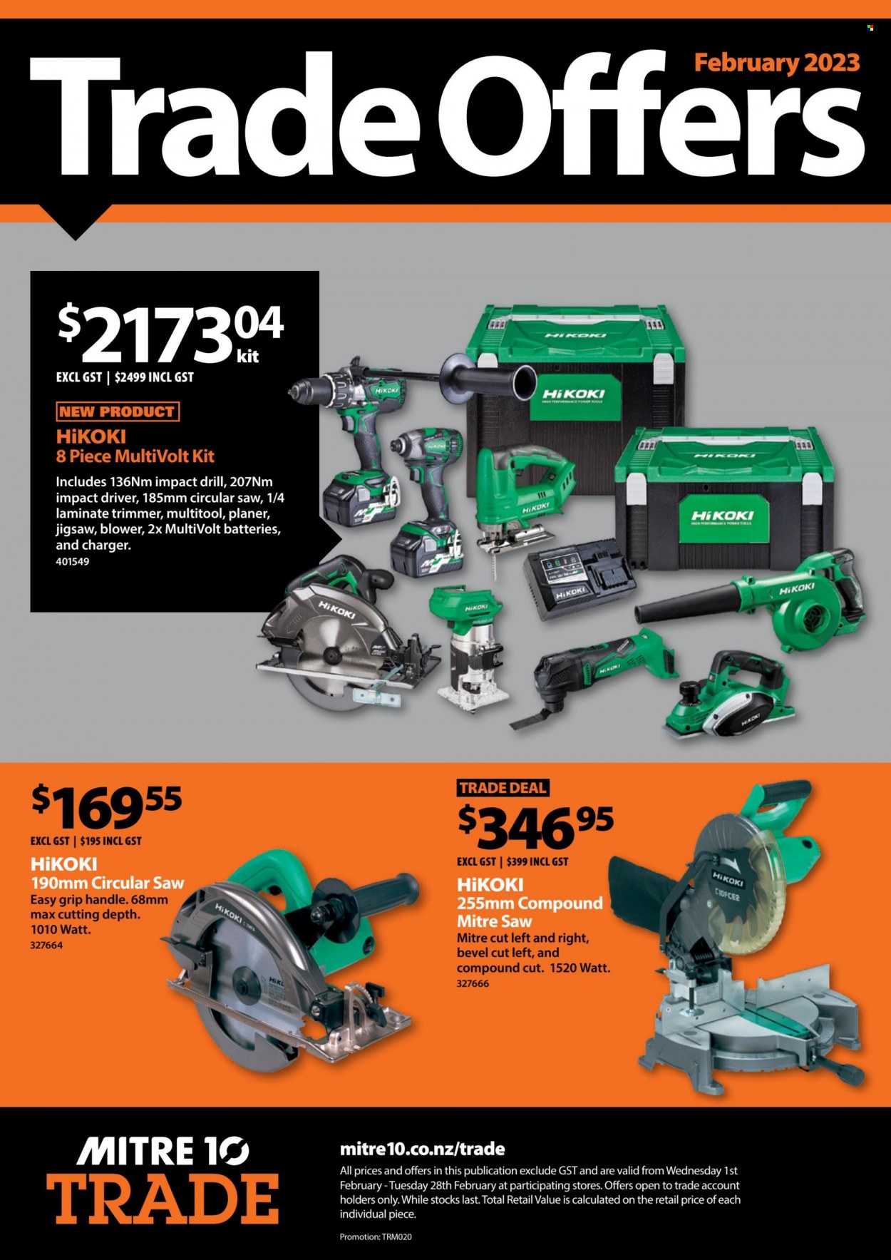 thumbnail - Mitre 10 mailer - 01.02.2023 - 28.02.2023 - Sales products - impact driver, power tools, circular saw, saw, planer. Page 1.