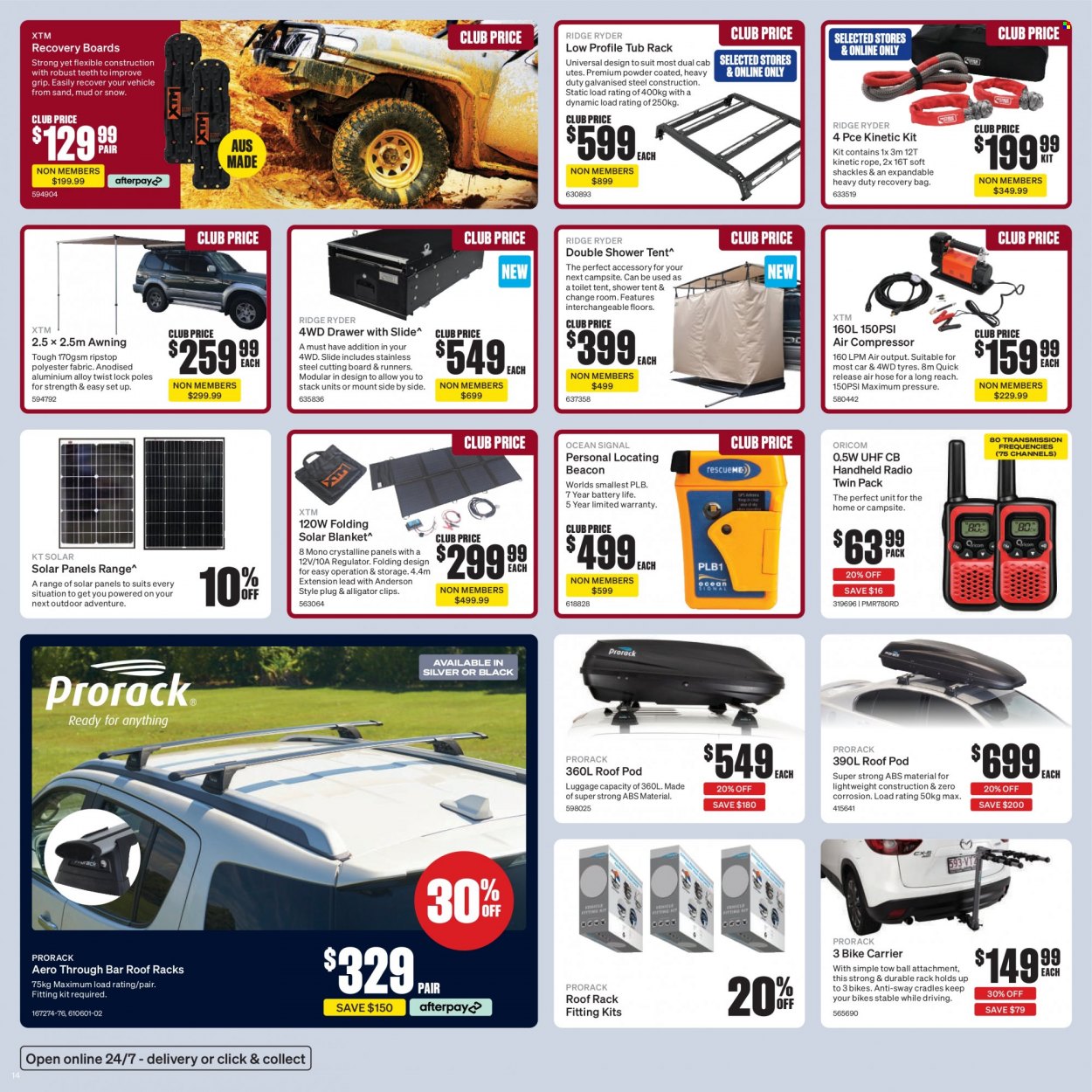 thumbnail - SuperCheap Auto mailer - 02.02.2023 - 12.02.2023 - Sales products - Ridge Ryder, cutting board, XTM, solar panel, solar blanket, air compressor, blanket, extension lead, air hose, recovery boards, bike carrier, roof rack, tires, bag, tent. Page 14.