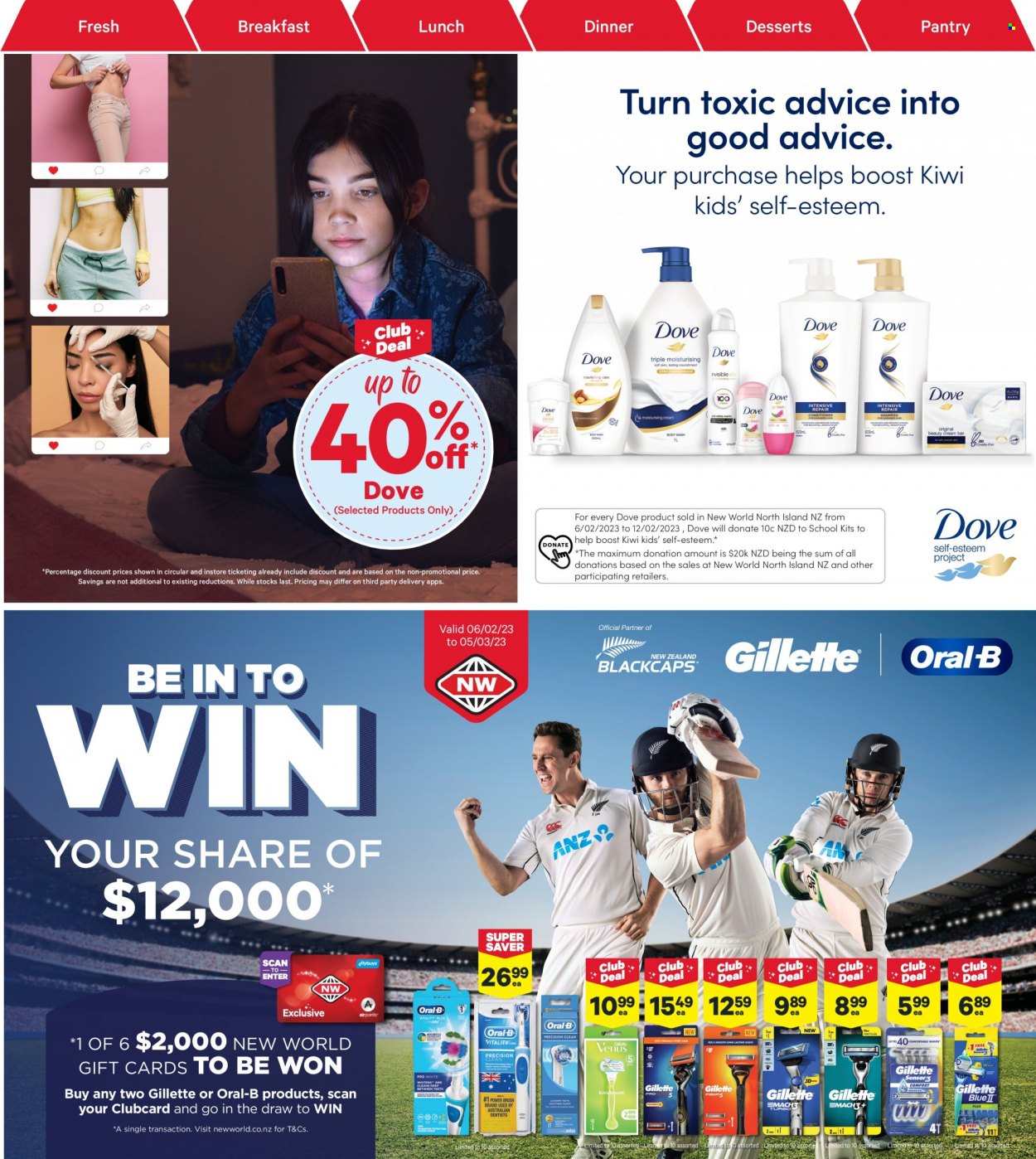 thumbnail - New World mailer - 06.02.2023 - 12.02.2023 - Sales products - kiwi, Dove, Boost, Oral-B, Gillette. Page 21.
