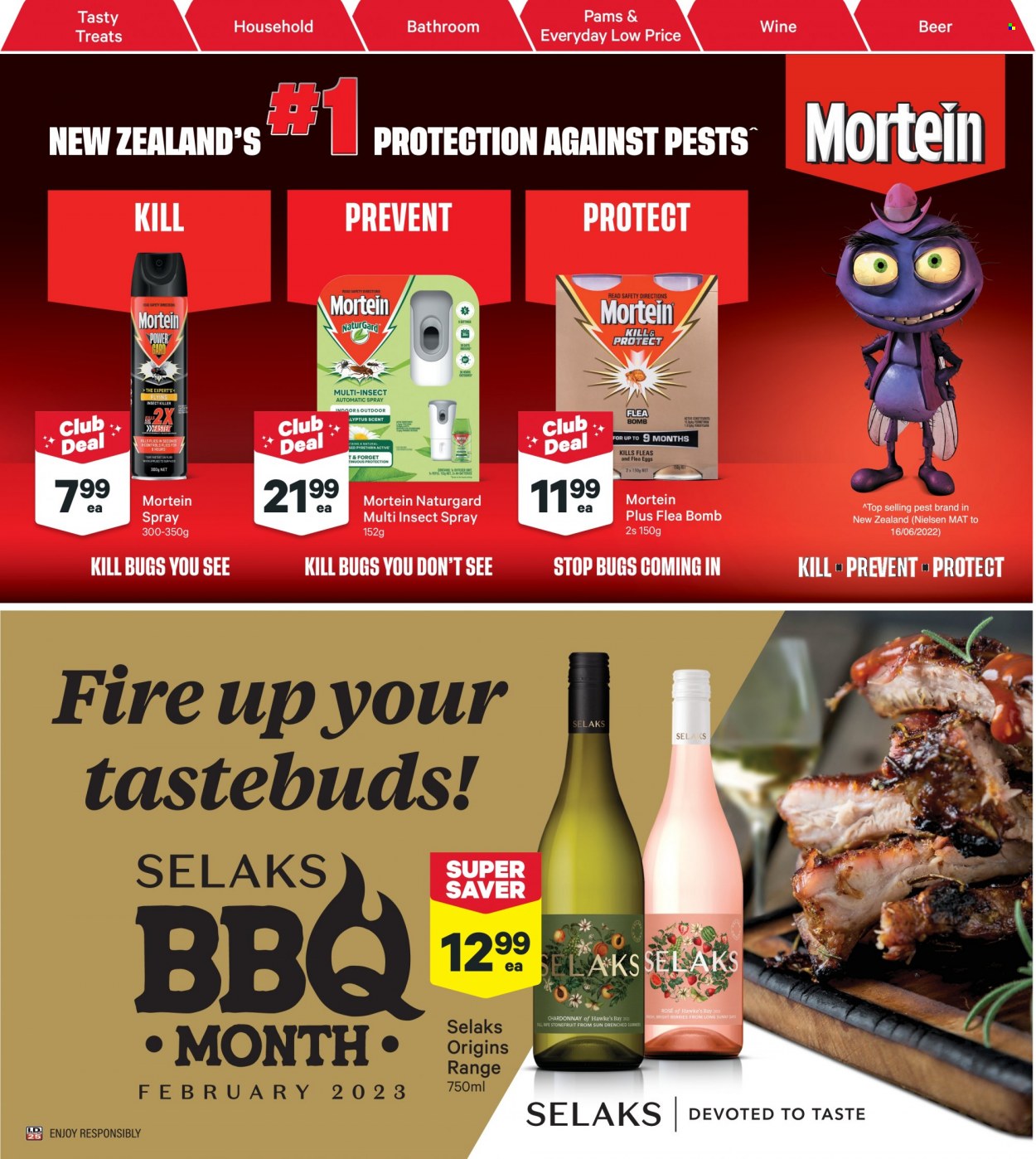 thumbnail - New World mailer - 06.02.2023 - 12.02.2023 - Sales products - eggs, white wine, Chardonnay, wine, rosé wine, beer, Mortein, insect killer, diffuser, battery, aa batteries. Page 30.
