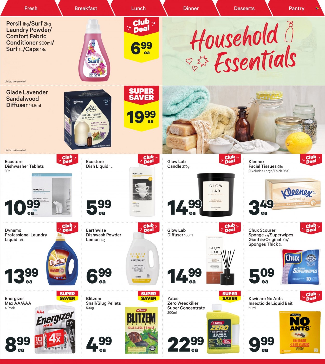 thumbnail - New World mailer - 06.02.2023 - 12.02.2023 - Sales products - Kleenex, tissues, Persil, laundry detergent, laundry powder, Surf, Comfort softener, dishwashing liquid, scourer, dishwasher cleaner, dishwasher tablets, facial tissues, insecticide, sponge, candle, diffuser, Glade, Energizer. Page 31.