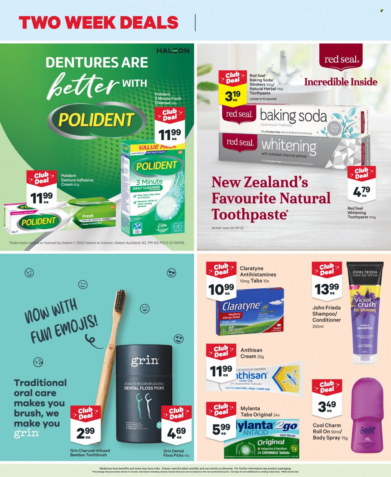 thumbnail - New World mailer - 06.02.2023 - 12.02.2023 - Sales products - bicarbonate of soda, shampoo, toothbrush, toothpaste, Polident, cleanser, conditioner, John Frieda, body spray, roll-on, Claratyne. Page 4.