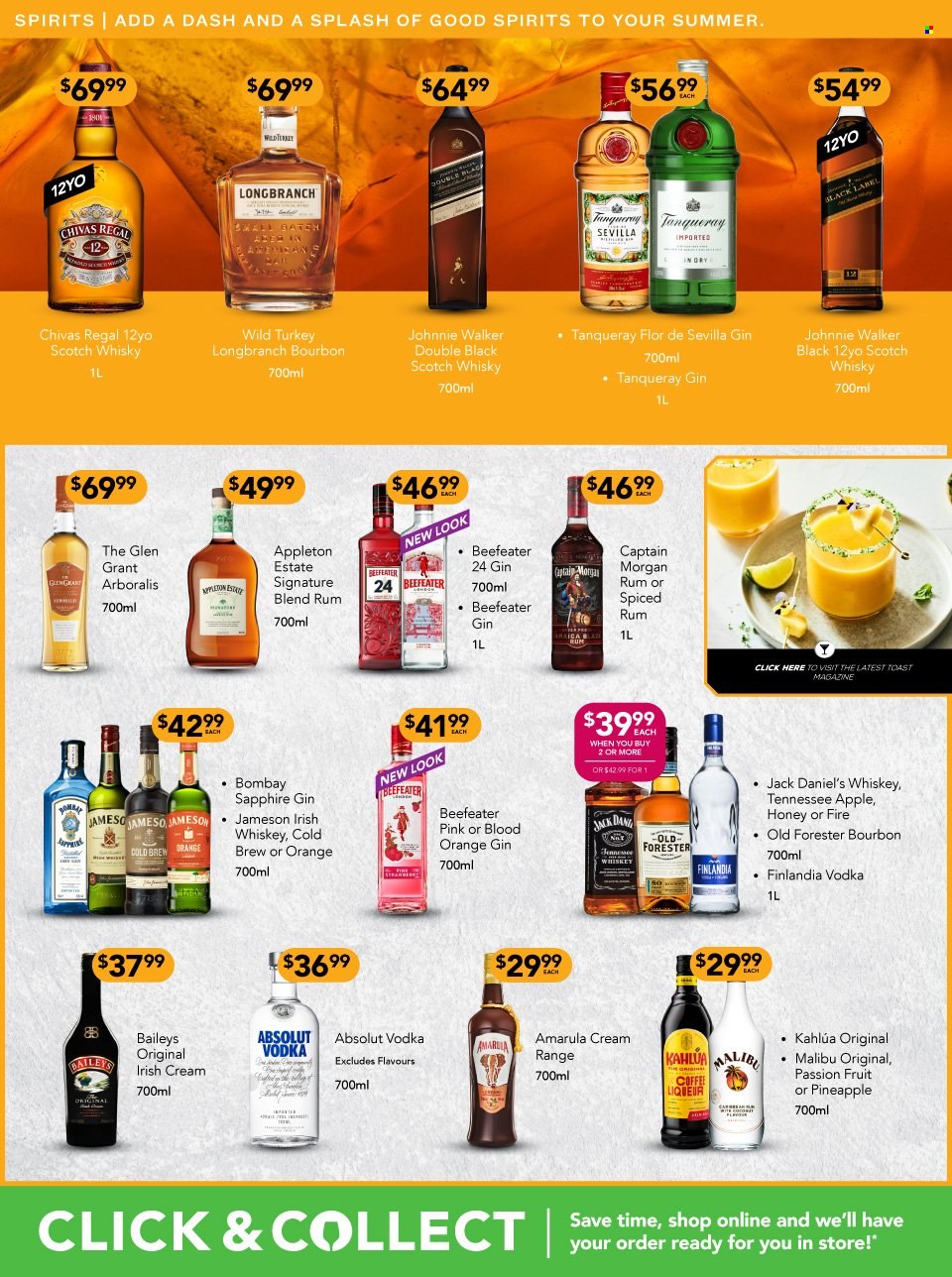 thumbnail - Liquorland mailer - 07.02.2023 - 19.02.2023 - Sales products - Kahlúa, bourbon, Captain Morgan, gin, liqueur, rum, spiced rum, Tennessee Whiskey, vodka, whiskey, irish cream, irish whiskey, Jack Daniel's, Jameson, Baileys, Johnnie Walker, Absolut, Beefeater, Amarula, Chivas Regal, Malibu, scotch whisky, whisky. Page 3.