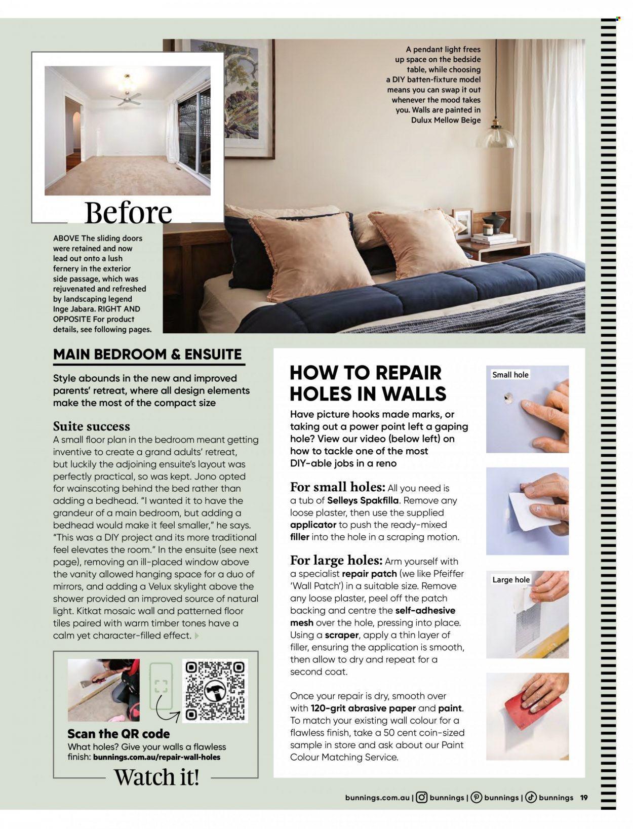 thumbnail - Bunnings Warehouse mailer - 01.03.2023 - 31.03.2023 - Sales products - table, bed, bedside table, vanity, mirror, hook, Dulux. Page 19.