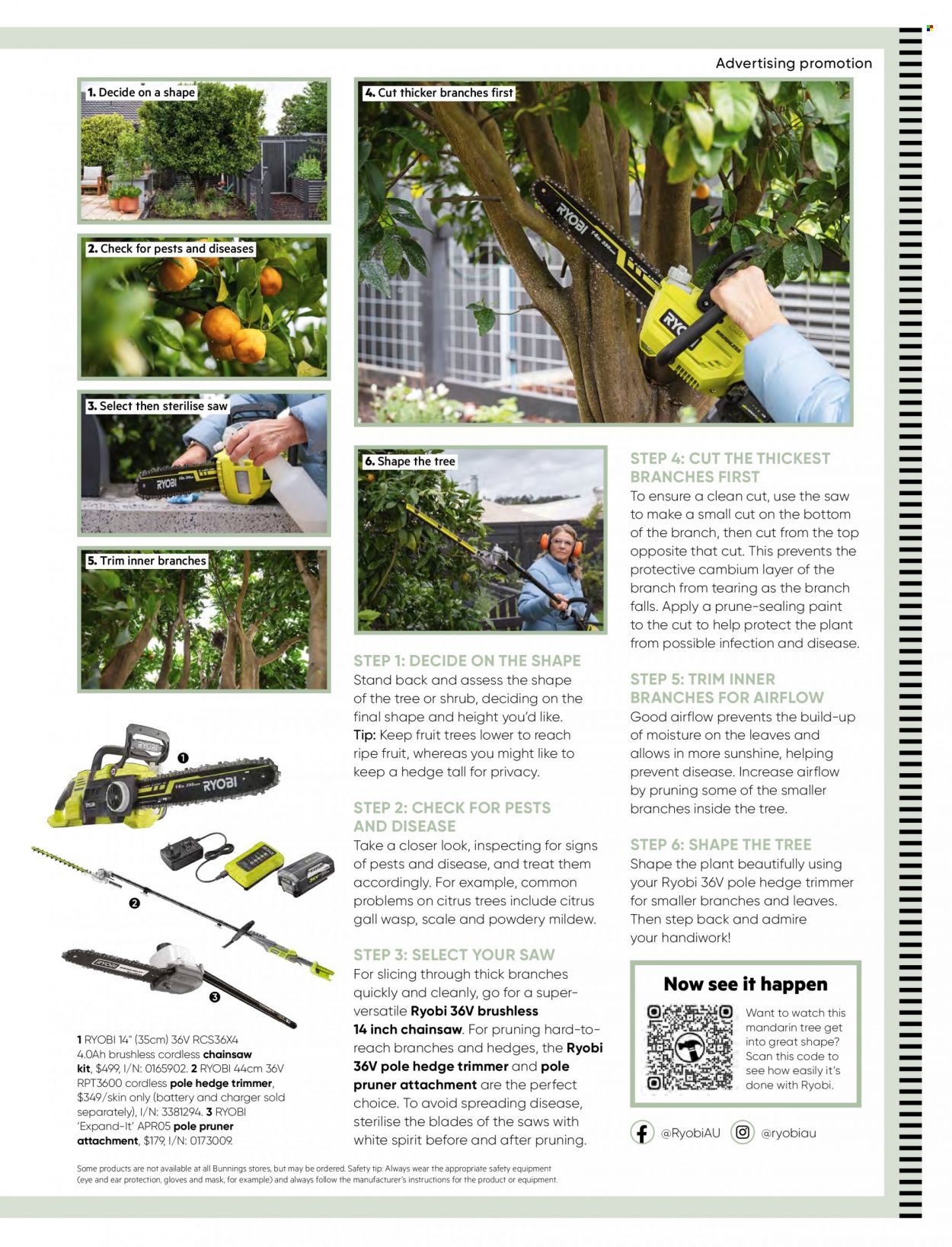 thumbnail - Bunnings Warehouse mailer - 01.03.2023 - 31.03.2023 - Sales products - scale, paint, Ryobi, chain saw, saw, hedge trimmer, fruit tree. Page 25.