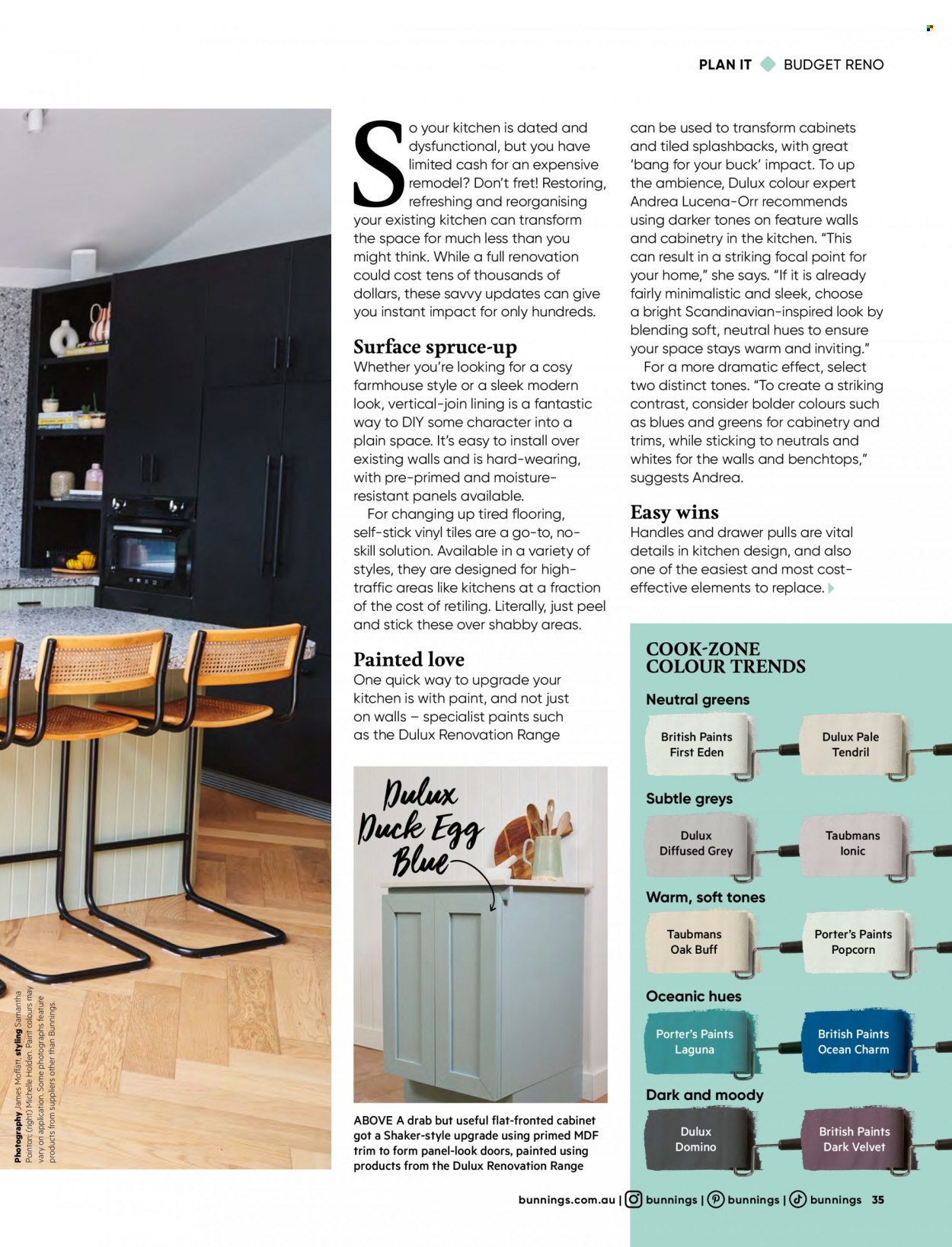 thumbnail - Bunnings Warehouse mailer - 01.03.2023 - 31.03.2023 - Sales products - cabinet, shaker, Dulux, flooring. Page 35.