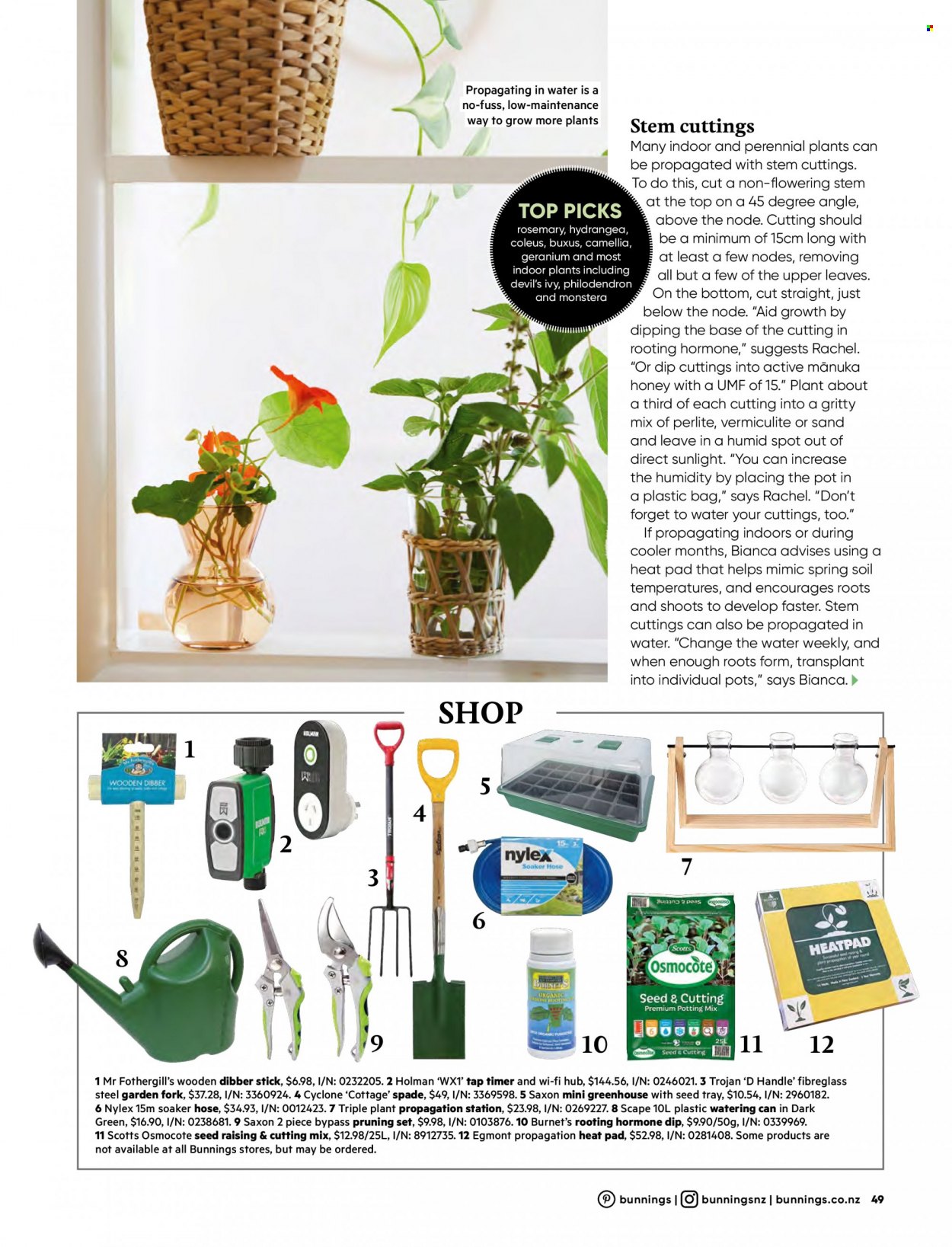 thumbnail - Bunnings Warehouse mailer - Sales products - tray, pot, spade, pitchfork, greenhouse, watering can. Page 49.