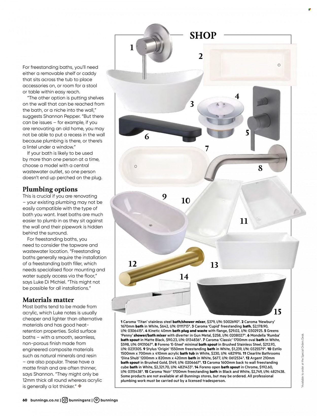 thumbnail - Bunnings Warehouse mailer - Sales products - bath mixer, shower mixer, table, stool, shelves, desk. Page 60.