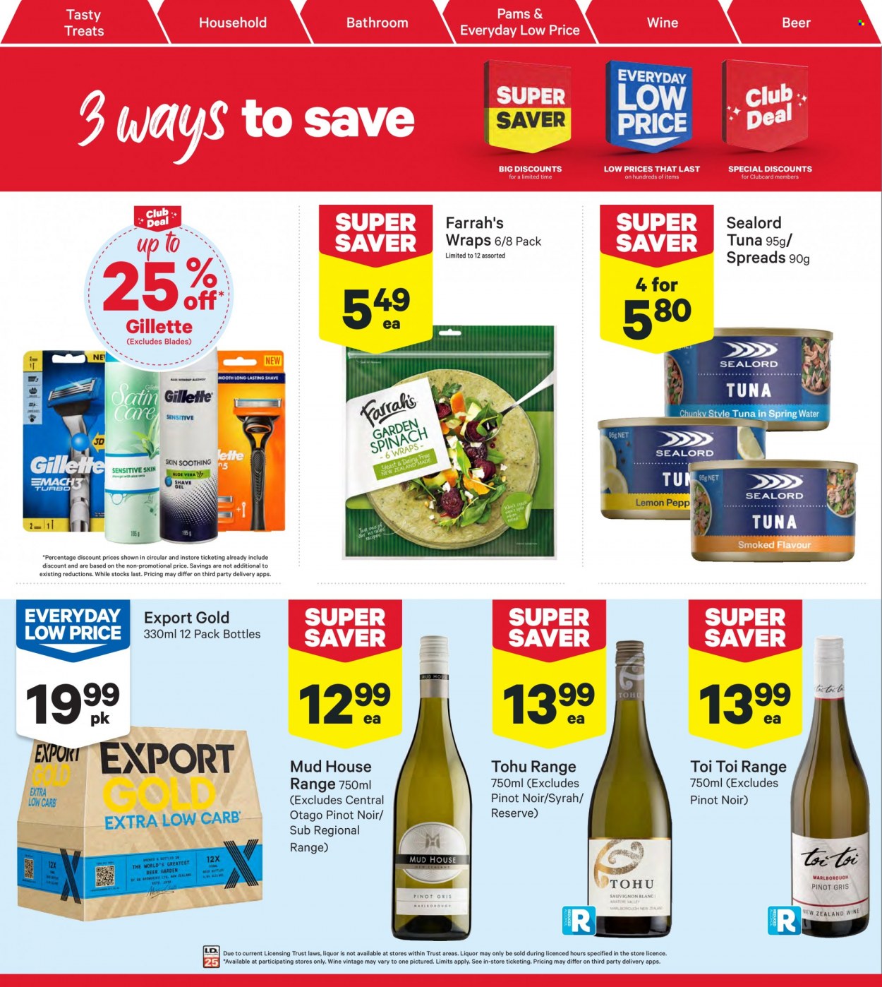 thumbnail - New World mailer - 13.03.2023 - 19.03.2023 - Sales products - wraps, tuna, Sealord, sealord tuna, red wine, wine, Pinot Noir, Syrah, beer, Gillette. Page 2.