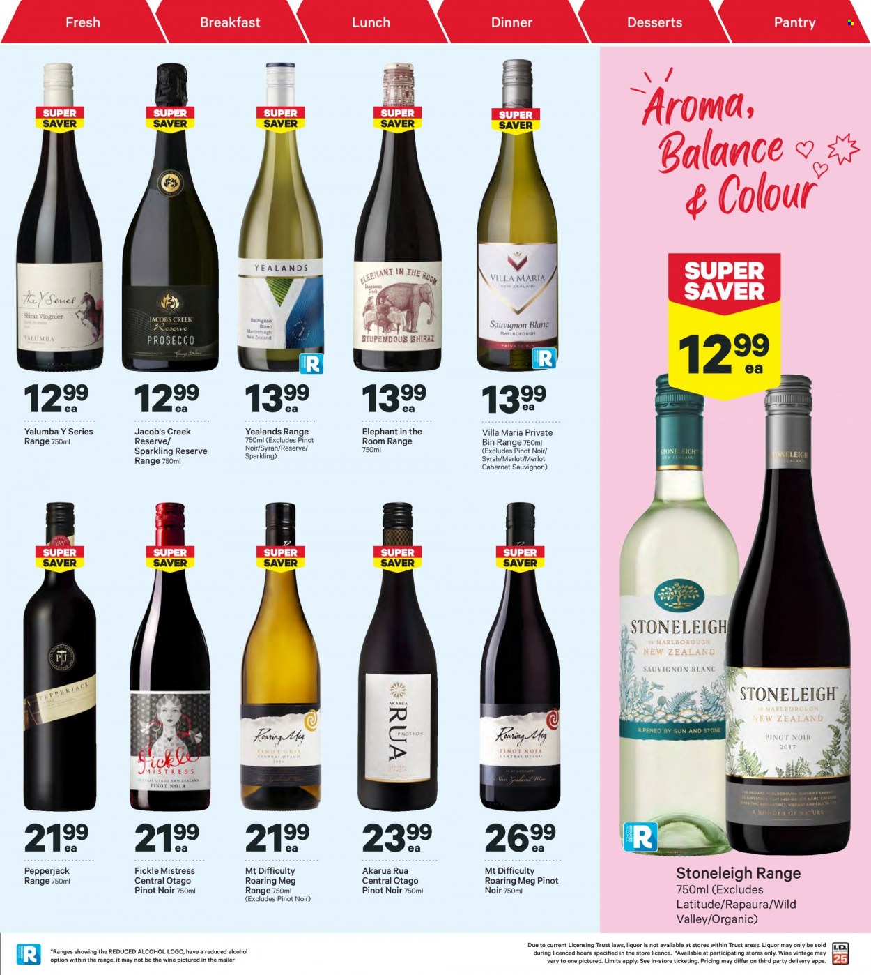 thumbnail - New World mailer - 13.03.2023 - 19.03.2023 - Sales products - Pepper Jack cheese, Cabernet Sauvignon, red wine, wine, Pinot Noir, alcohol, Syrah, Jacob's Creek, bin. Page 35.