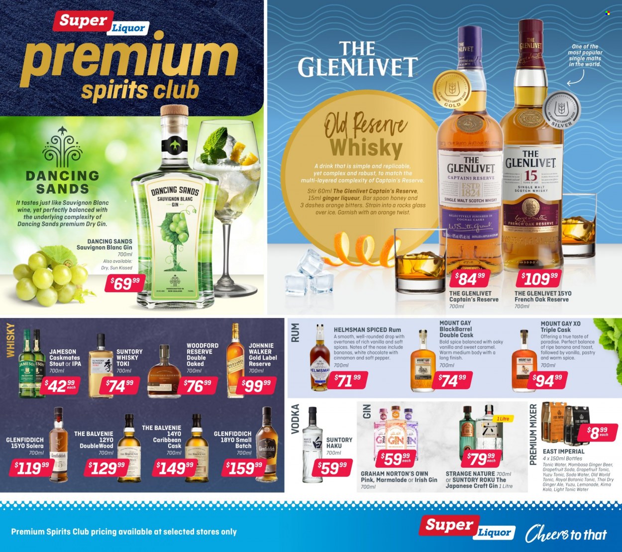 thumbnail - Super Liquor mailer - 13.03.2023 - 26.03.2023 - Sales products - white wine, wine, Sauvignon Blanc, gin, liqueur, rum, spiced rum, vodka, Jameson, Johnnie Walker, Glenfiddich, whisky, beer, IPA, ginger beer. Page 6.