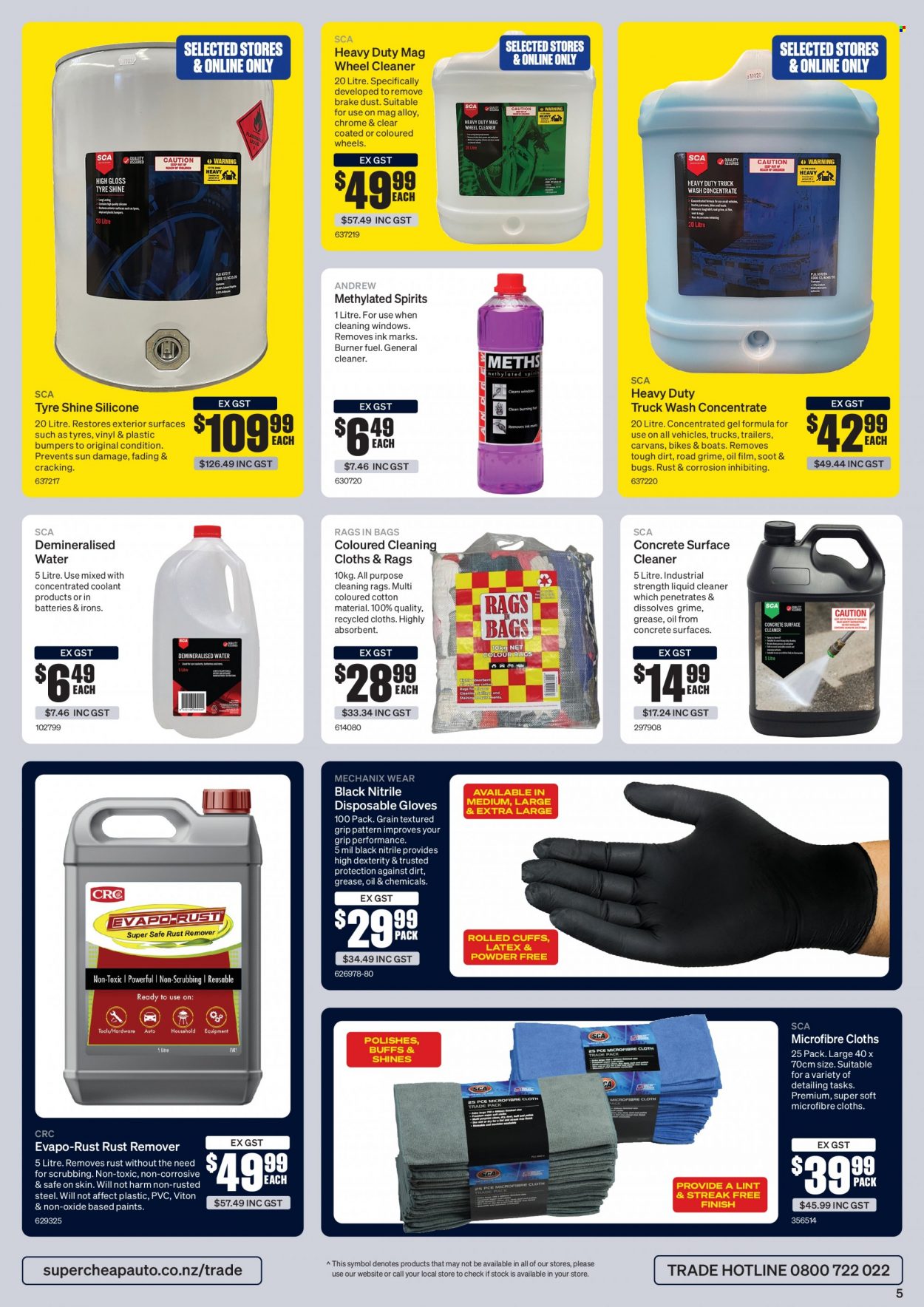 thumbnail - SuperCheap Auto mailer - 13.03.2023 - 30.04.2023 - Sales products - surface cleaner, cleaner, liquid cleaner, gloves, disposable gloves, rags, battery, tyre shine, tires. Page 5.