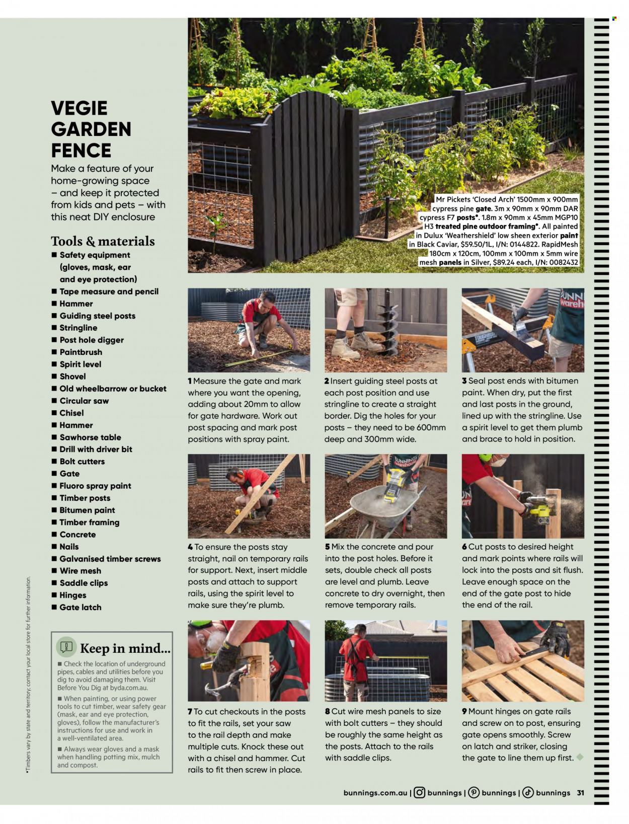 thumbnail - Bunnings Warehouse mailer - 01.04.2023 - 30.04.2023 - Sales products - table, spray paint, Dulux, drill, power tools, circular saw, saw, shovel, wheelbarrow, measuring tape, potting mix, garden mulch, compost. Page 31.