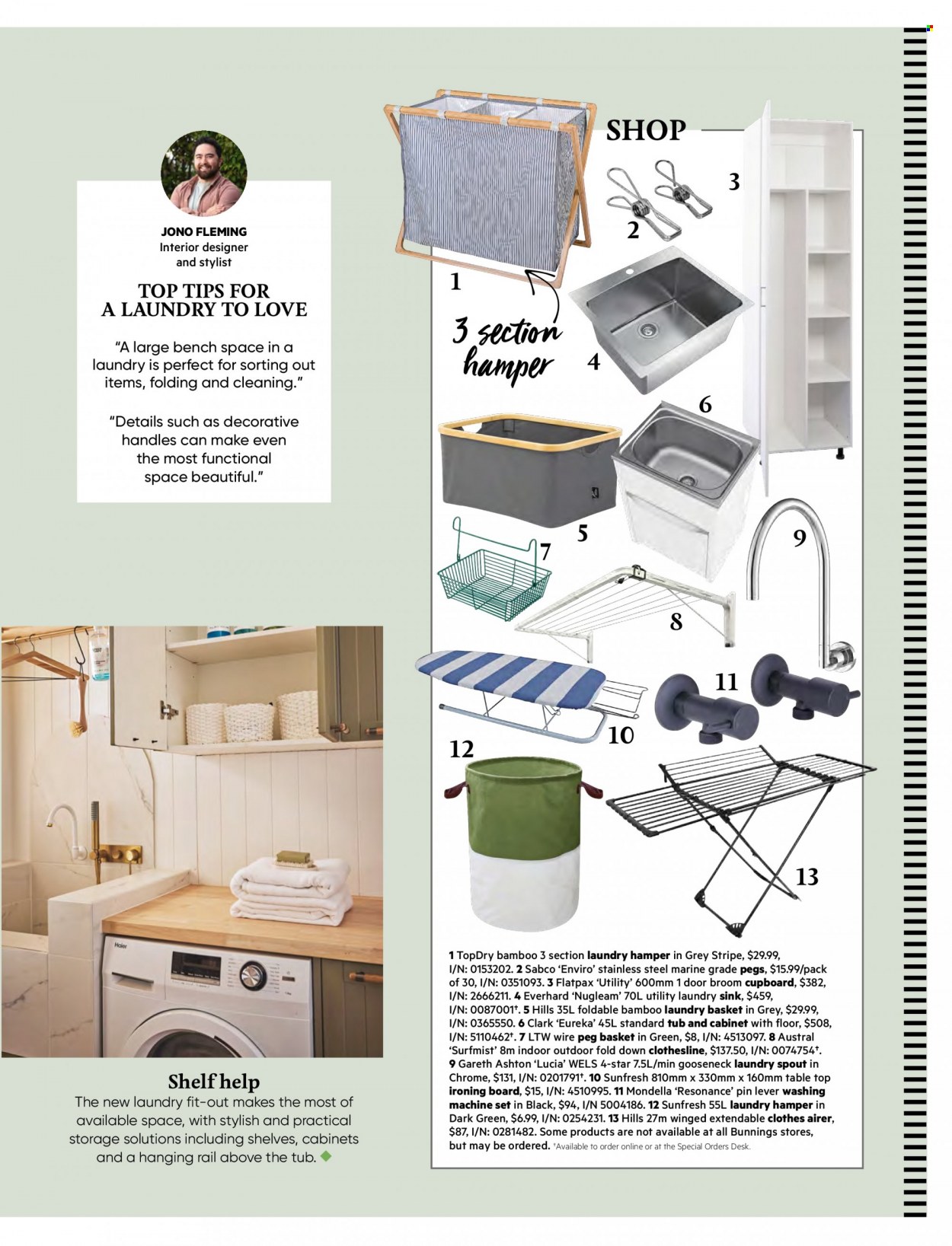 thumbnail - Bunnings Warehouse mailer - 01.04.2023 - 30.04.2023 - Sales products - cabinet, cupboard, table, bench, shelves, desk, Sabco, basket, ironing board, airer, laundry hamper. Page 67.