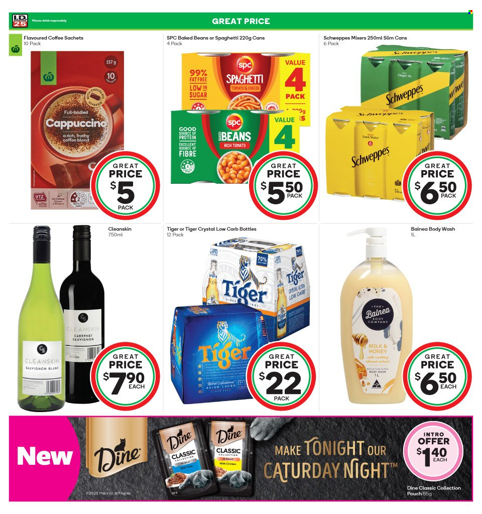 thumbnail - Countdown mailer - 27.03.2023 - 02.04.2023 - Sales products - ginger, milk, Mars, baked beans, honey, Schweppes, water, cappuccino, coffee, white wine, wine, Sauvignon Blanc, beer, Lager, body wash. Page 10.