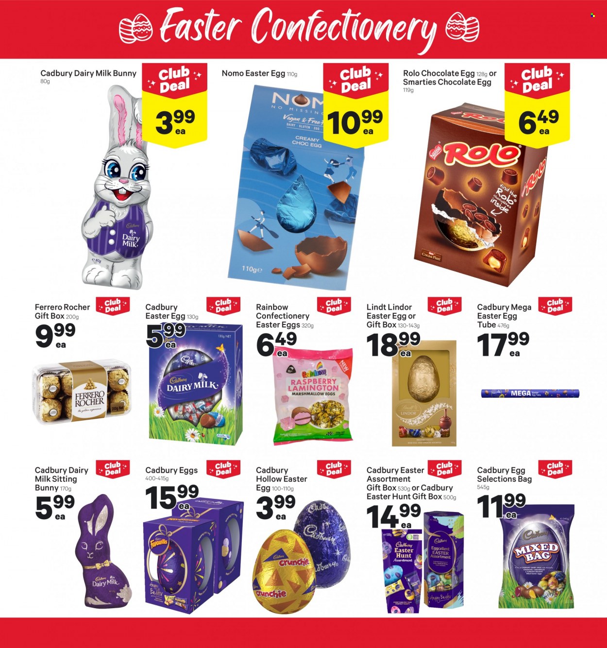 thumbnail - New World mailer - 27.03.2023 - 02.04.2023 - Sales products - egg tube, marshmallows, Nestlé, chocolate, Ferrero Rocher, Lindt, Lindor, easter egg, Smarties, Cadbury, Dairy Milk, chocolate egg, gift box. Page 16.