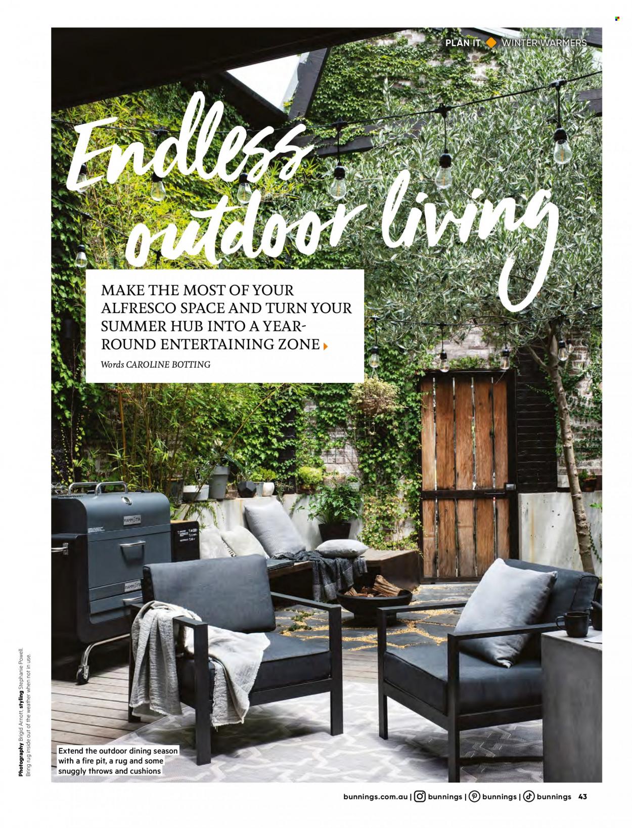 thumbnail - Bunnings Warehouse mailer - 01.05.2023 - 30.06.2023 - Sales products - cushion, rug, fire bowl. Page 43.