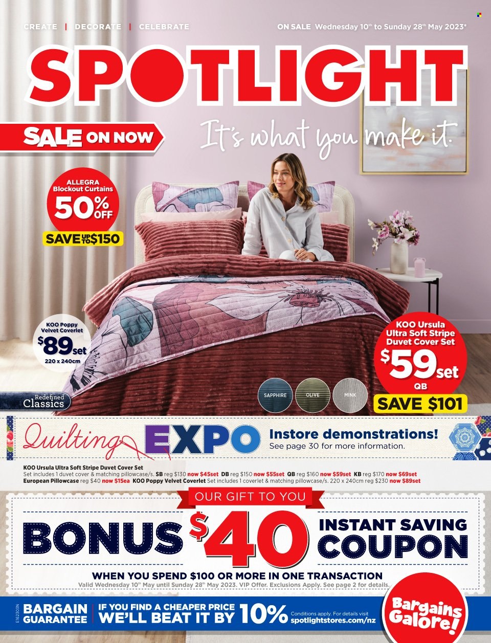 thumbnail - Spotlight mailer - 10.05.2023 - 28.05.2023 - Sales products - spotlight, duvet, pillowcase, curtain, quilt cover set. Page 1.
