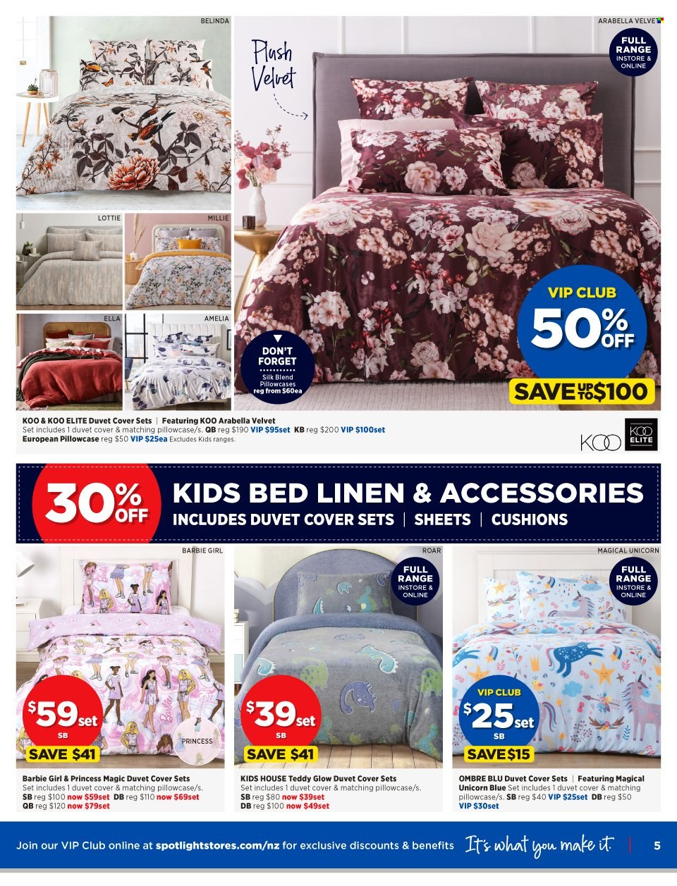 thumbnail - Spotlight mailer - 10.05.2023 - 28.05.2023 - Sales products - Barbie, bedding, cushion, duvet, linens, pillowcase, princess, teddy. Page 5.