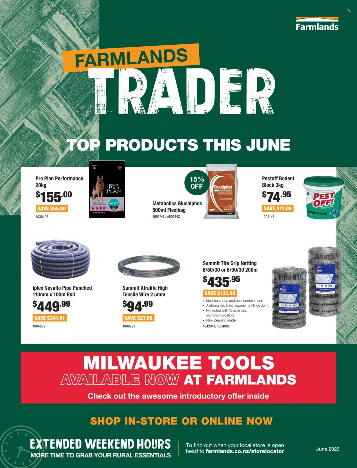 thumbnail - Farmlands mailer - 01.06.2023 - 30.06.2023 - Sales products - PRO PLAN, Purina, Milwaukee. Page 1.