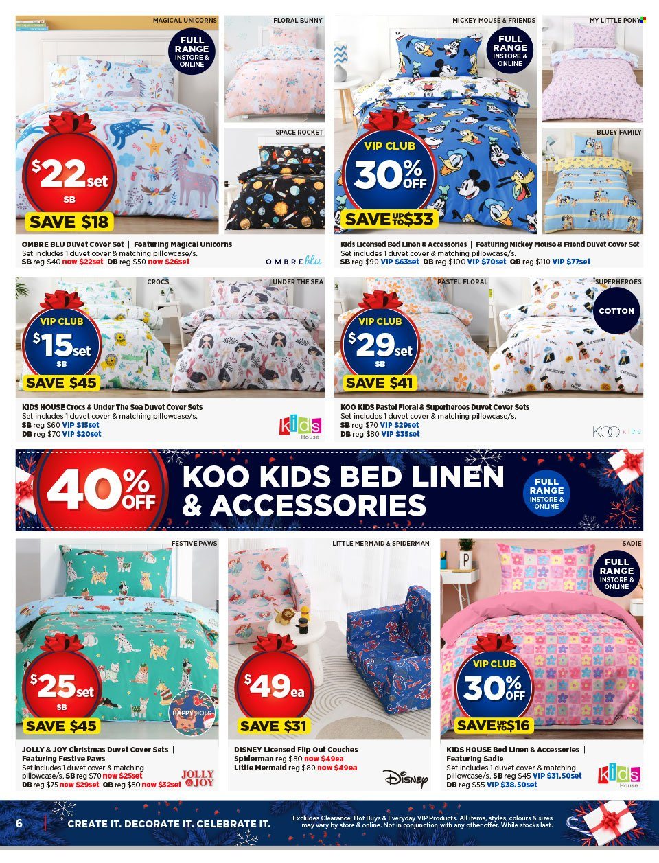 Spotlight mailer - 15.11.2023 - 03.12.2023 - Sales products - Disney, Spiderman, Mickey Mouse, bedding, linens, pillowcase, quilt cover set, My Little Pony, rocket. Page 6.