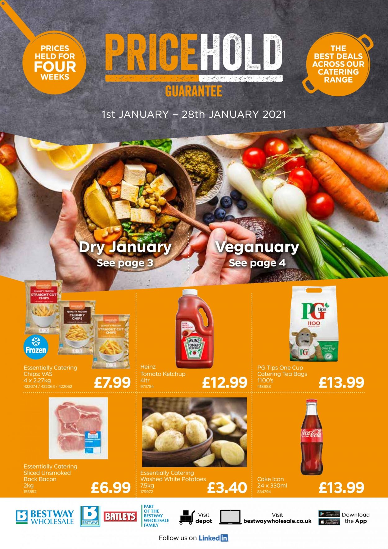 thumbnail - Bestway offer  - 01/01/2021 - 28/01/2021 - Sales products - potatoes, bacon, Heinz, ketchup, Coca-Cola, tea bags, cup. Page 1.