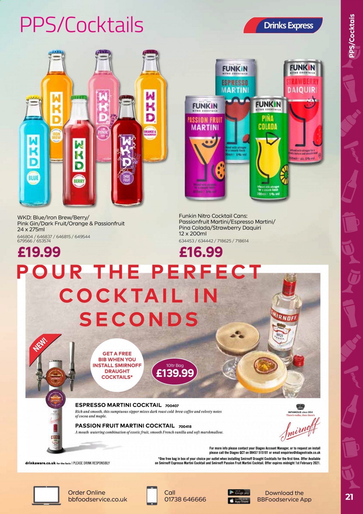 thumbnail - Bestway offer  - 01/01/2021 - 28/01/2021 - Sales products - oranges, marshmallows, Santa, cocoa, coffee, gin, Smirnoff, vodka, Martini. Page 21.