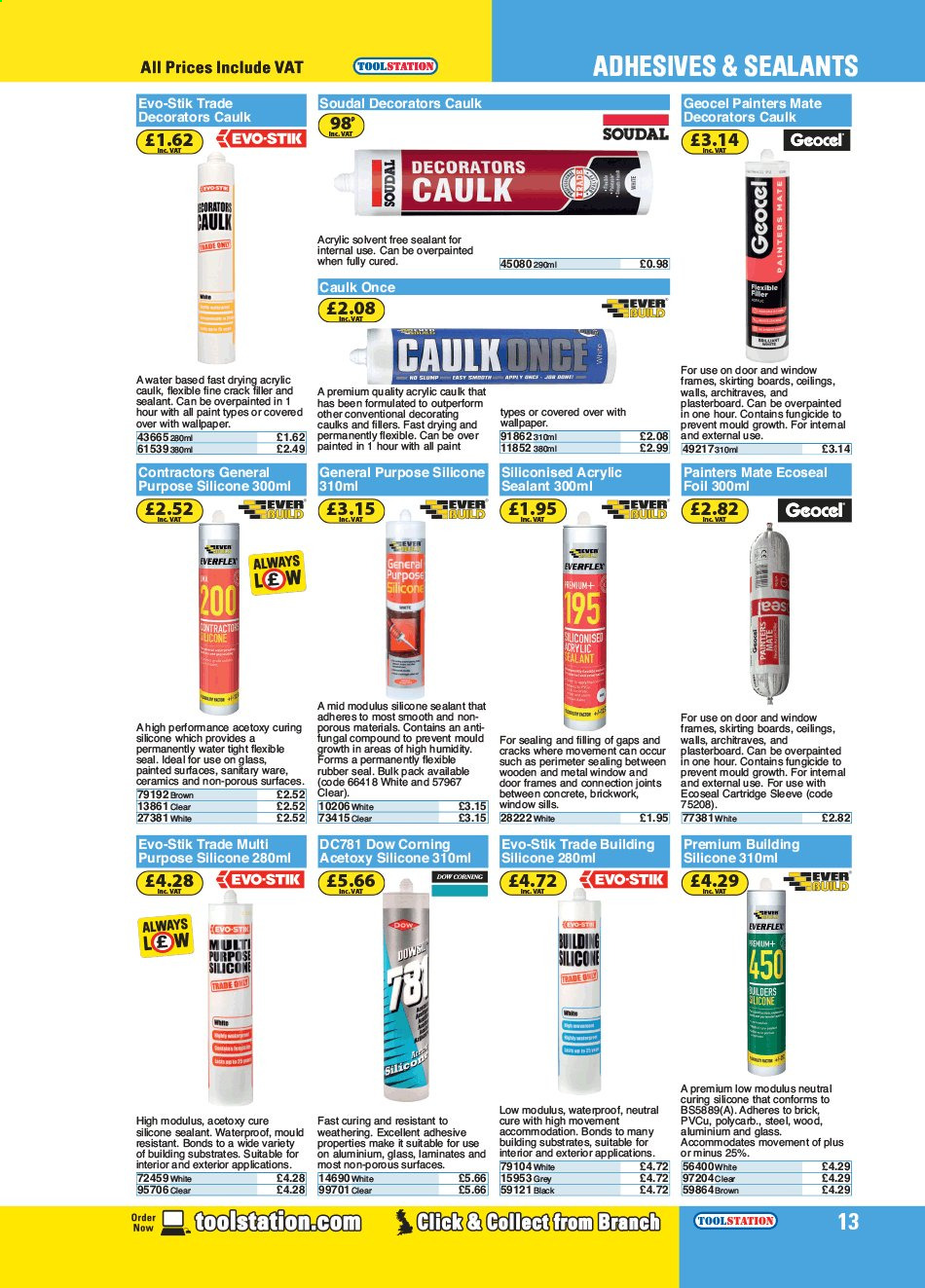 thumbnail - Toolstation offer  - Sales products - wallpaper, paint, adhesive, silicone sealants, brick, door. Page 13.