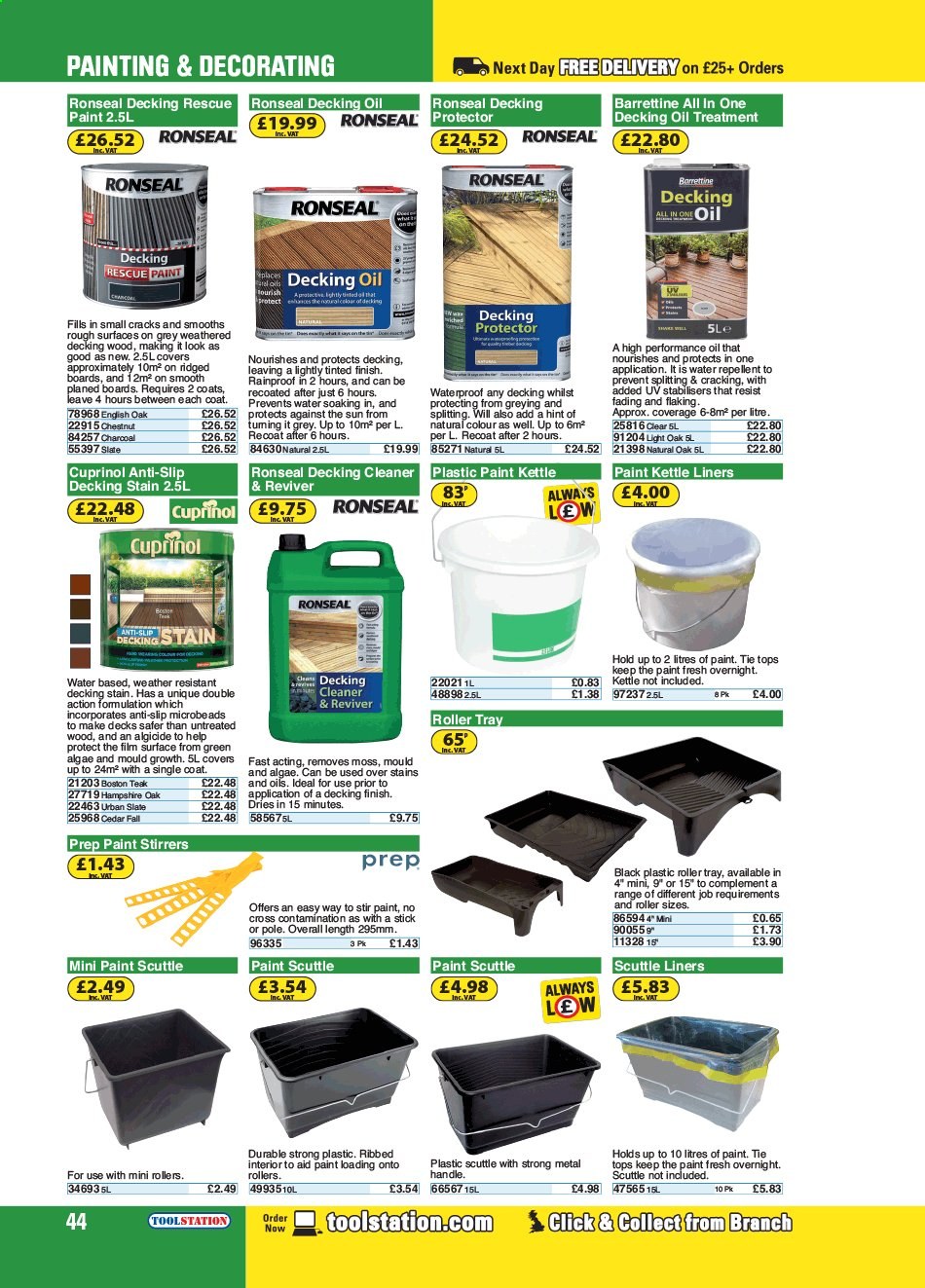 thumbnail - Toolstation offer  - Sales products - tray, roller, charcoal, decking, cleaner. Page 44.