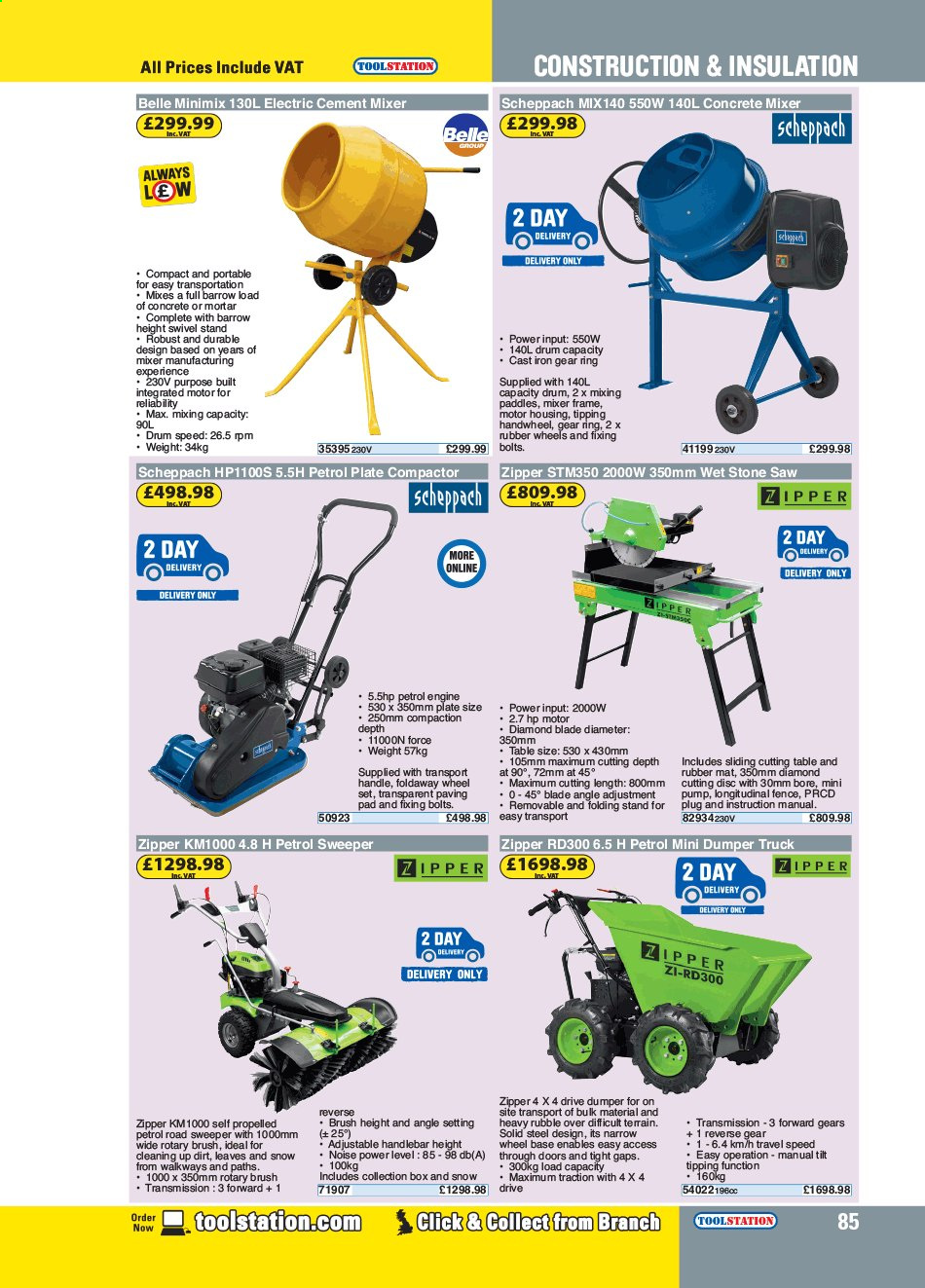 thumbnail - Toolstation offer  - Sales products - door, saw, dumper truck, brush, pump, rubber mat. Page 85.